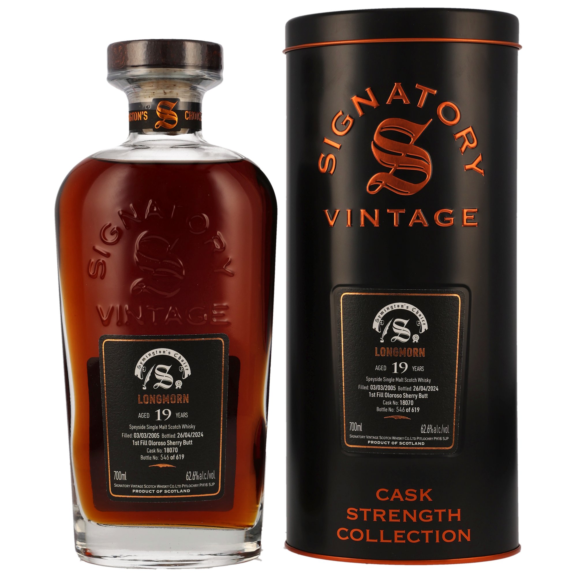 Longmorn-2005-18070 Longmorn 19 Jahre 2005/2024 Symingtons Choice Signatory Cask Strength #18070 62,6% vol.