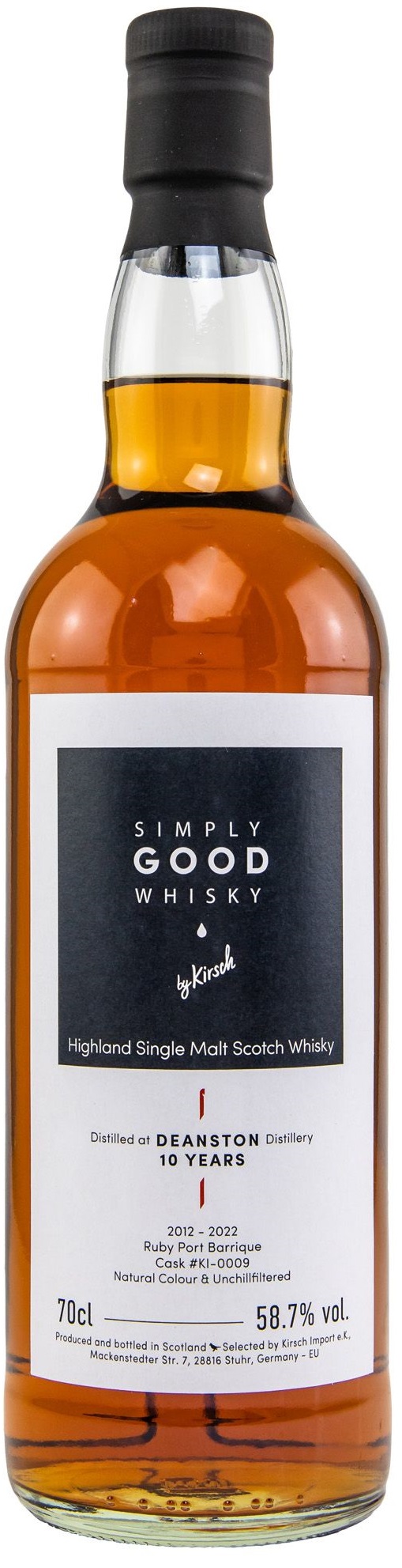 deanston_12_KI Deanston 10 Jahre 2012/2022 Ruby Port Cask Simply Good Whisky by Kirsch 58,7% vol.