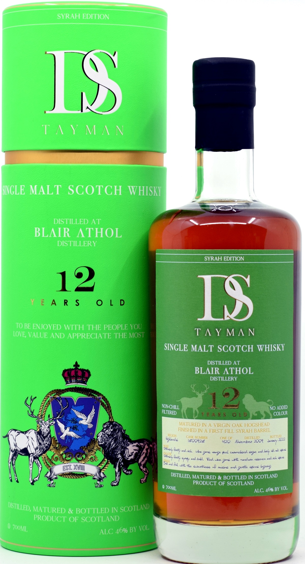 Blair_Athol_12_DST Blair Athol 12 Jahre 2009/2022 1st Fill Syrah Cask DS Tayman 46% vol.
