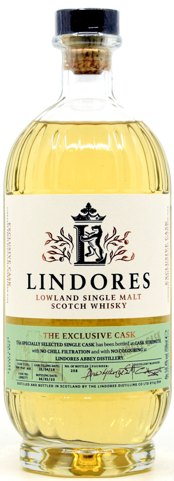 lindores_SC_RUM_Peated Lindores Abbey 2019/2023 Rum Islay Barrel Single Cask #19/0377 59,4% vol.