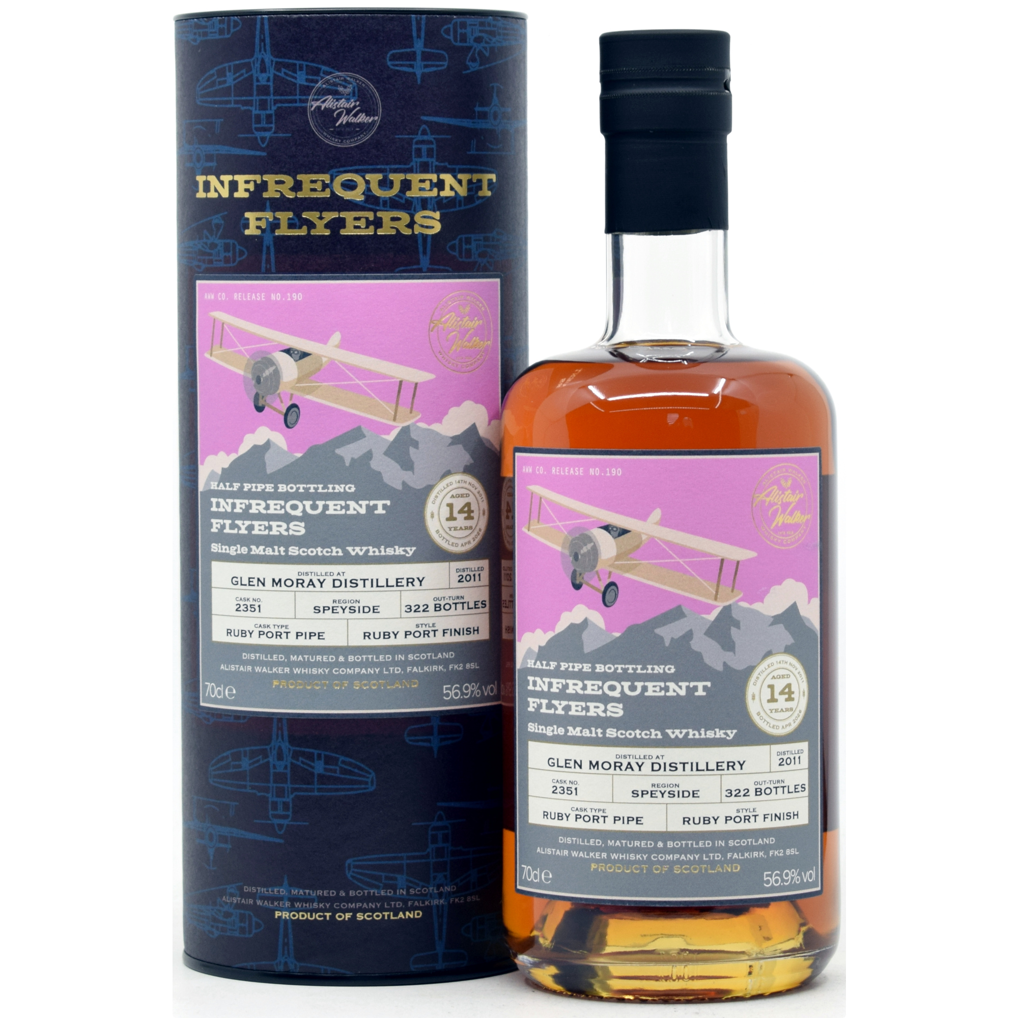 Glen Moray 14 Jahre 2011/2026 Ruby Port Alistair Walker Infrequent Flyers 59,6% vol.