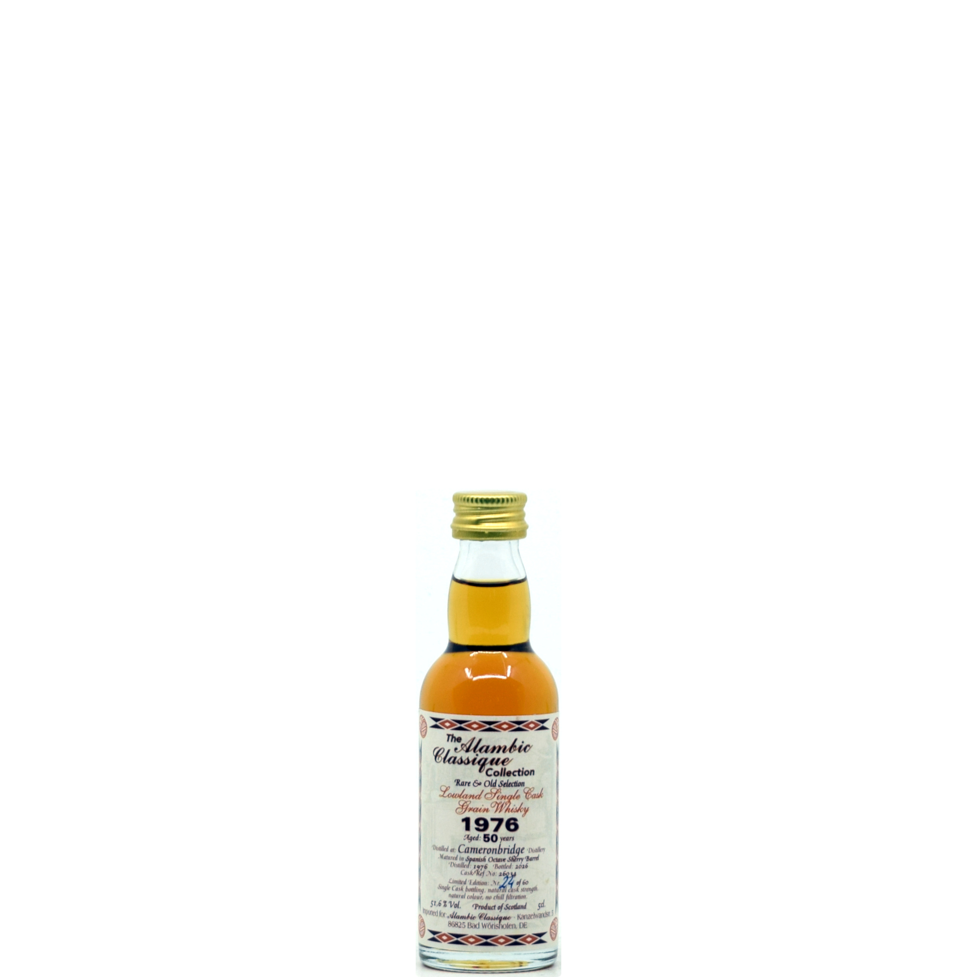 Cameronbridge 50 Jahre 1976/2026 Spanish Octave Sherry Alambic Classique 51,6% vol. Miniatur