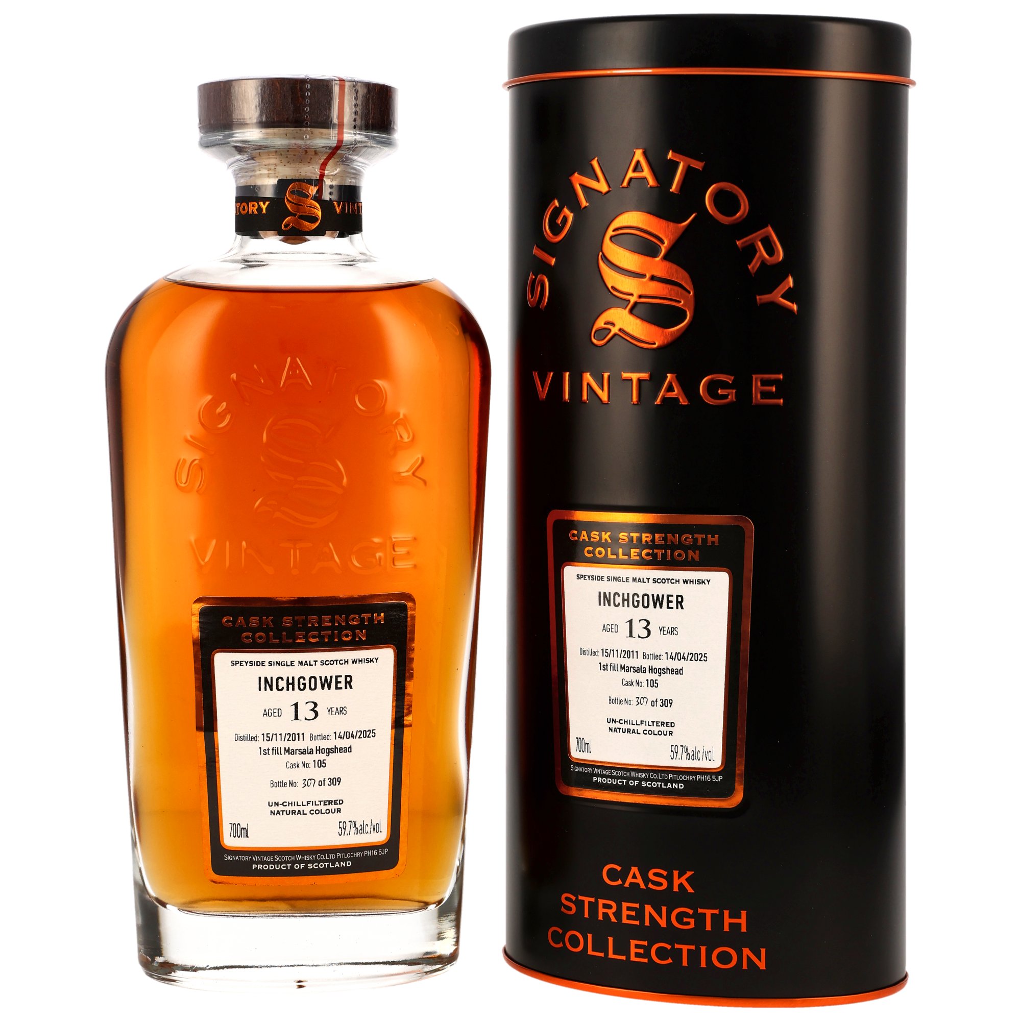 Inchgower-2011-sv Inchgower 13 Jahre 2011/2025 1st Fill Marsala Cask Signatory Cask Strength #105 59,7% vol.