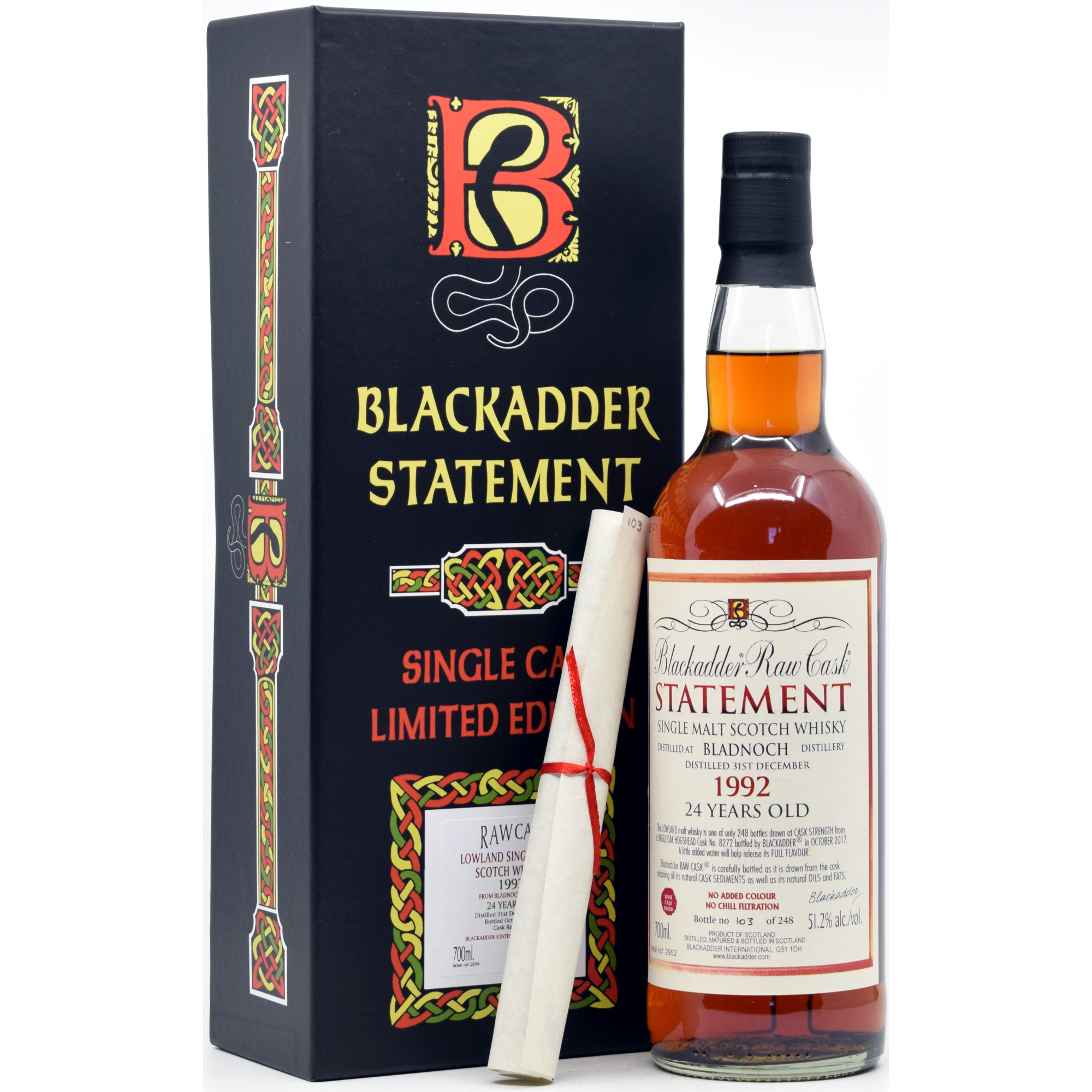 Bladnoch 24 Jahre 1992/2017 Wine Cask Blackadder Statement Raw Cask 51,2% vol.