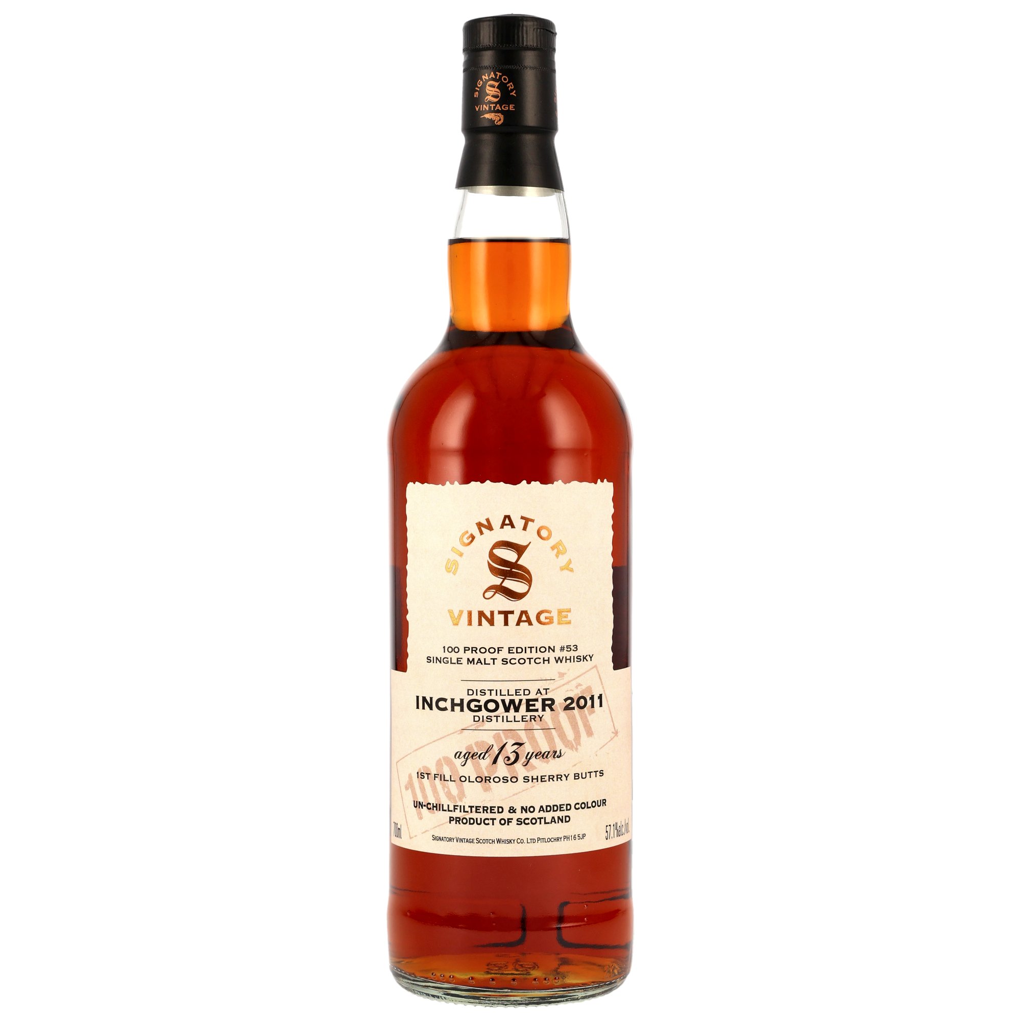 Inchgower 2011/2025 1st Fill Oloroso Sherry Signatory Vintage 100 Proof #53 57,1% vol.
