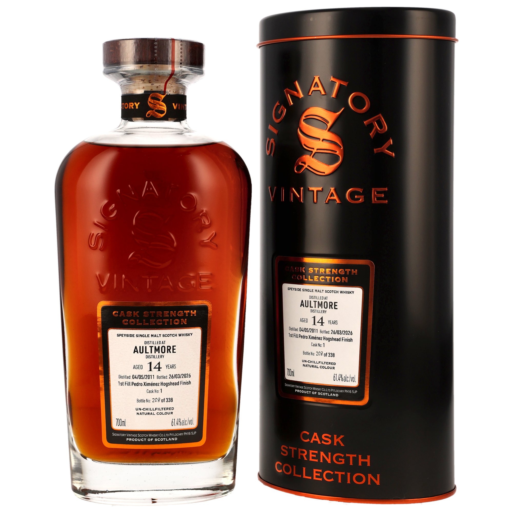 Aultmore 14 Jahre 2011/2026 1st Fill PX Sherry Signatory Cask Strength #1 61,4% vol.