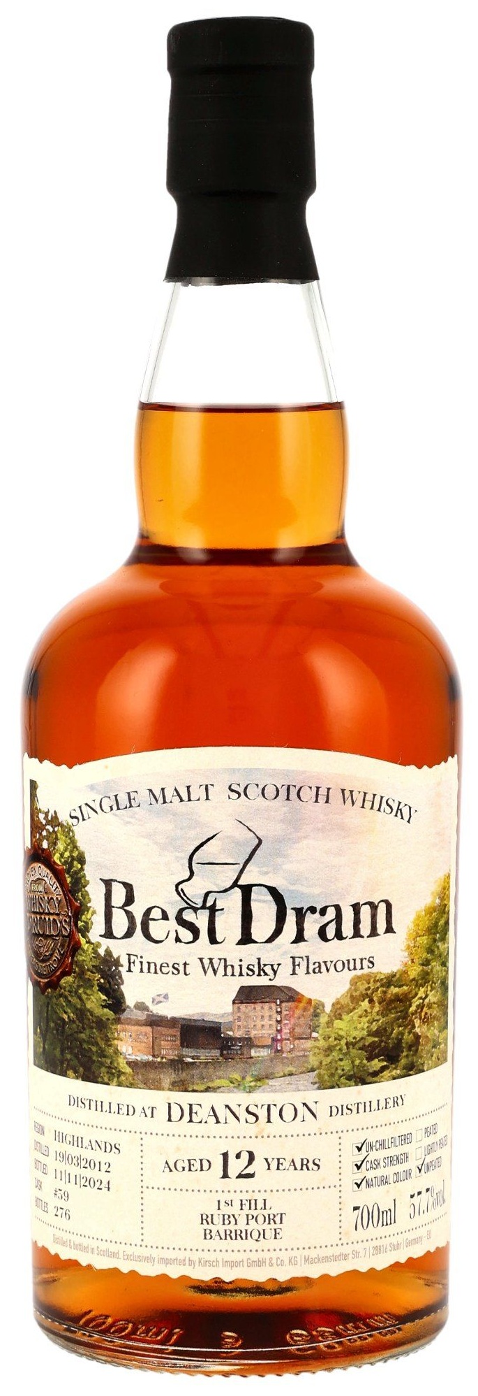 deanston_12_bd Deanston 12 Jahre 2012/2024 1st Fill Ruby Port Cask Best Dram 57,7% vol.