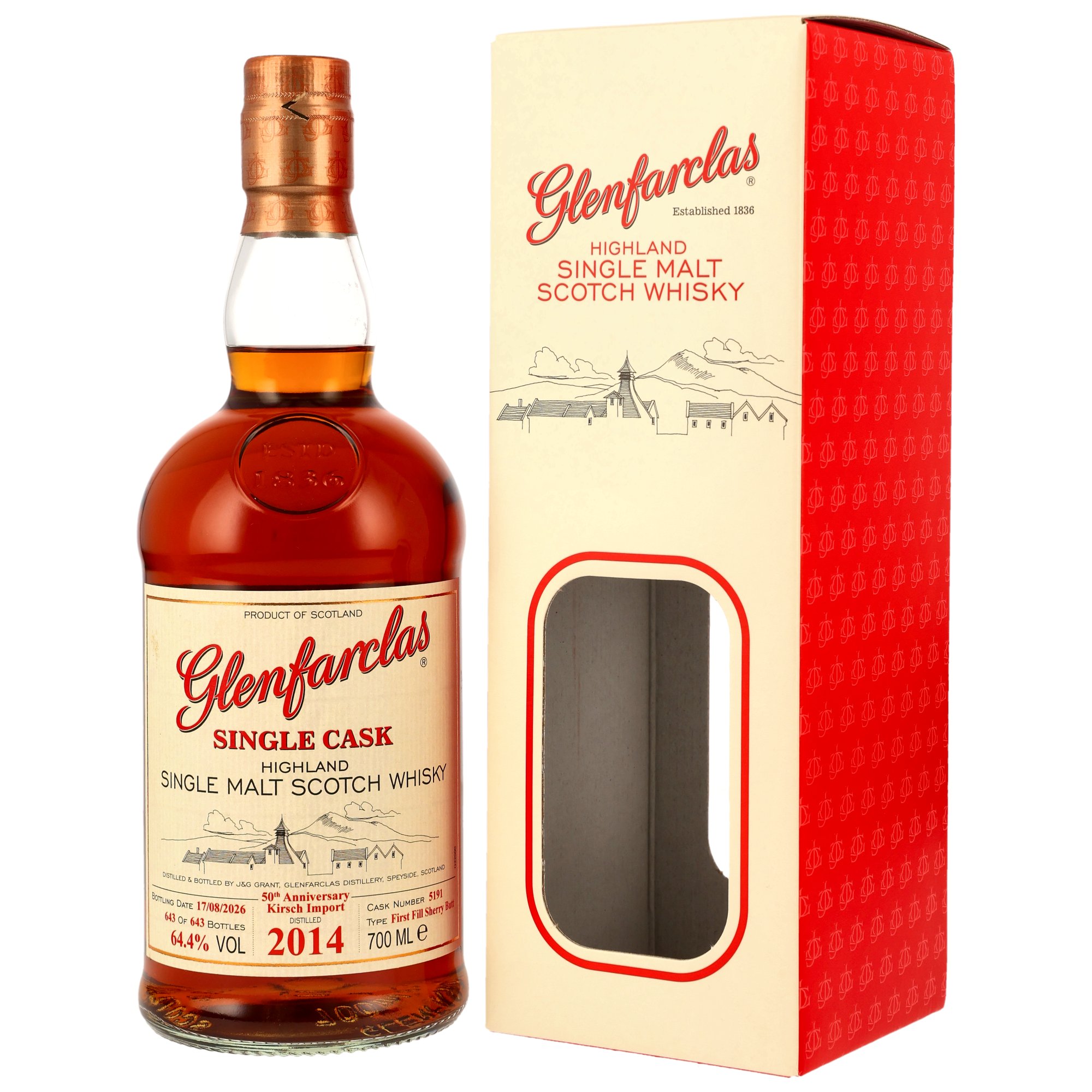 Glenfarclas 12 Jahre 2014/2026 1st Fill Sherry Butt #5191 50th Anniversary Kirsch Import 64,4% vol.