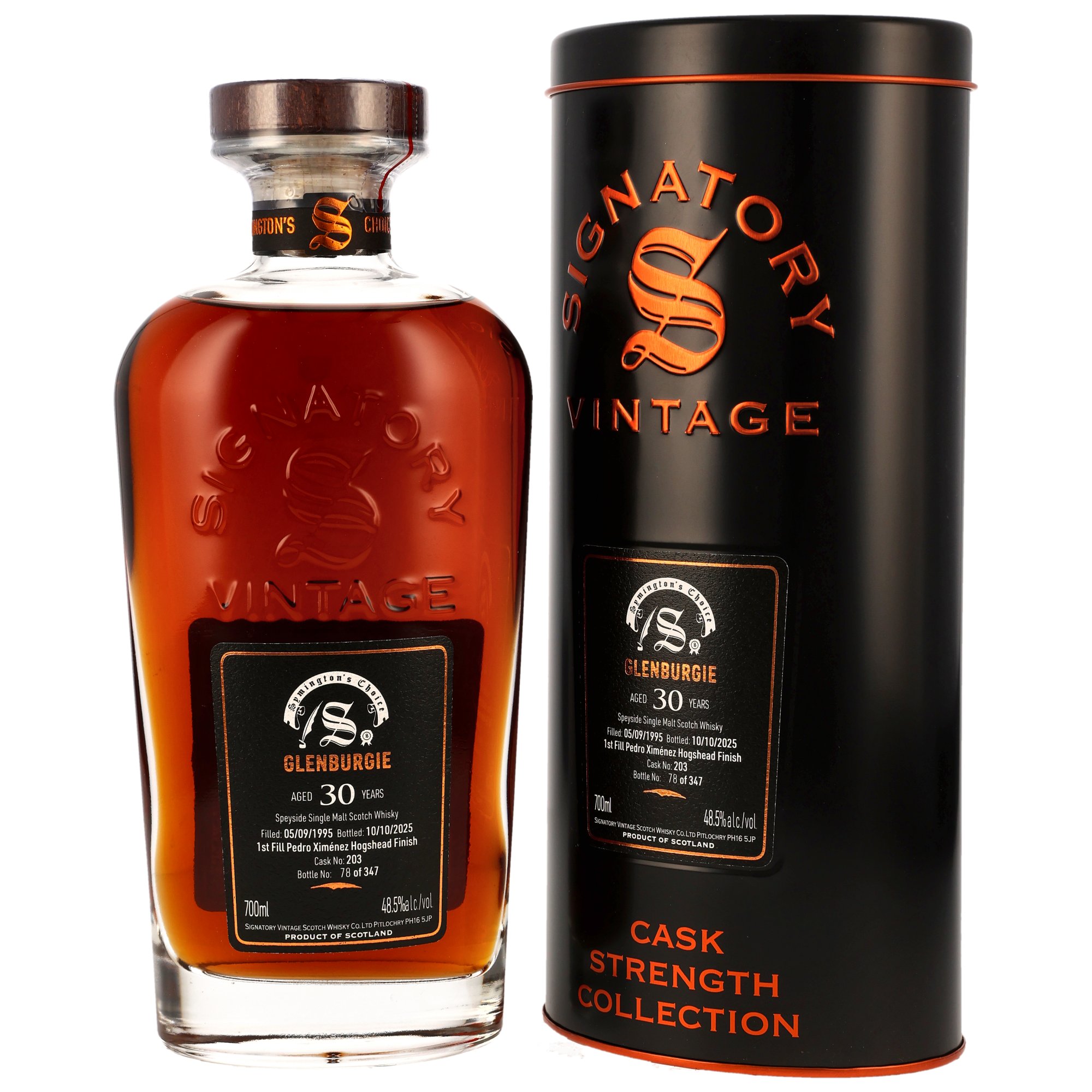 Glenburgie 30 Jahre 1995/2025 1st Fill PX Sherry #203 Signatory Symington’s Choice 48,5% vol.