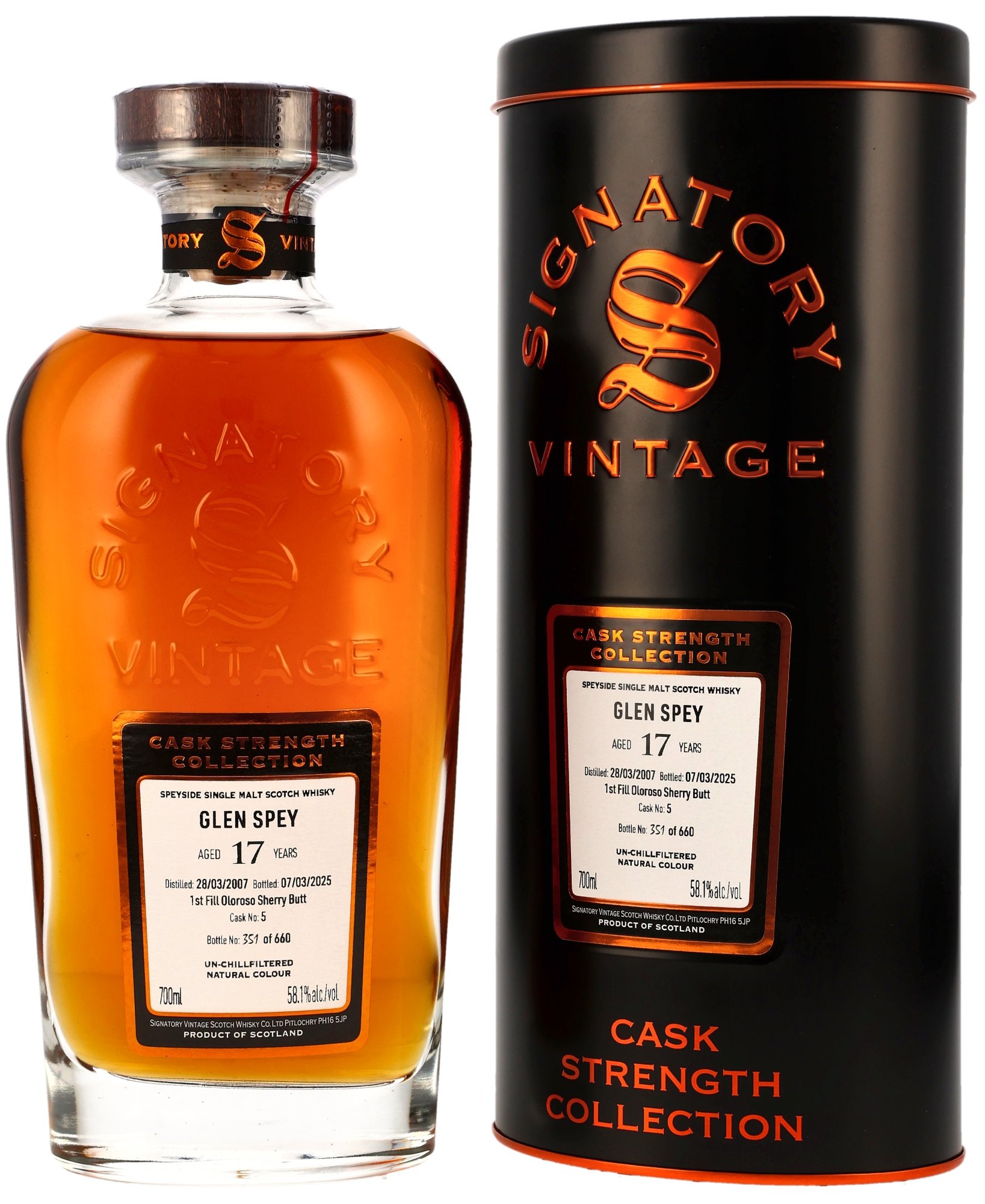 Glen-Spey-2007-sv Glen Spey 17 Jahre 2007/2025 1st Fill Oloroso Sherry Signatory Cask Strength #5 58,1% vol.