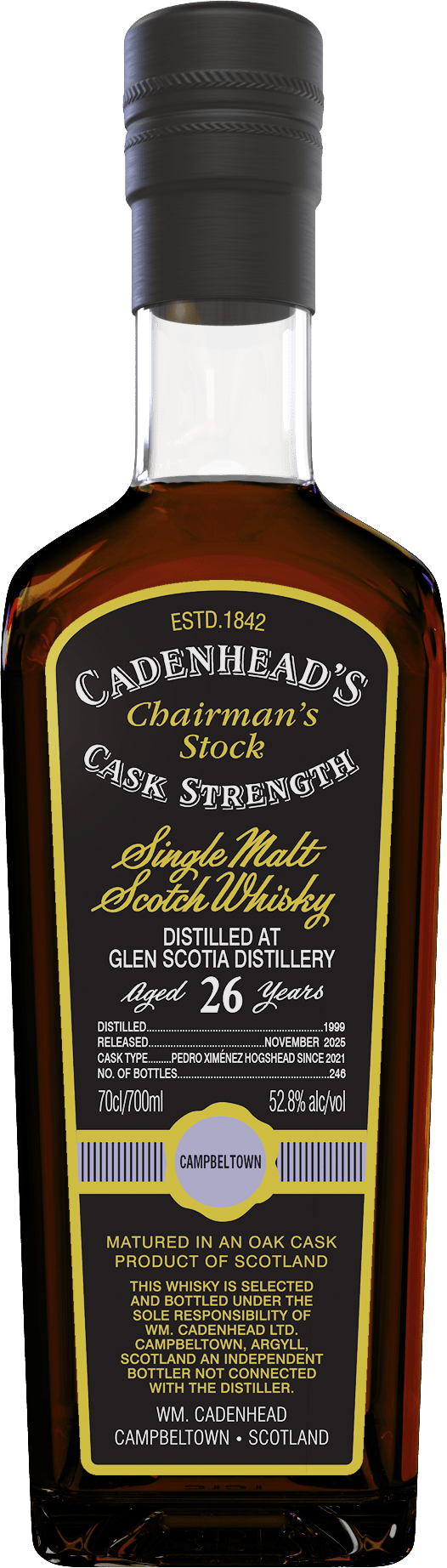 Glen Scotia 26 Jahre 1999/2025 PX Sherry Cask Cadenhead Chairman's Stock 52,8% vol.