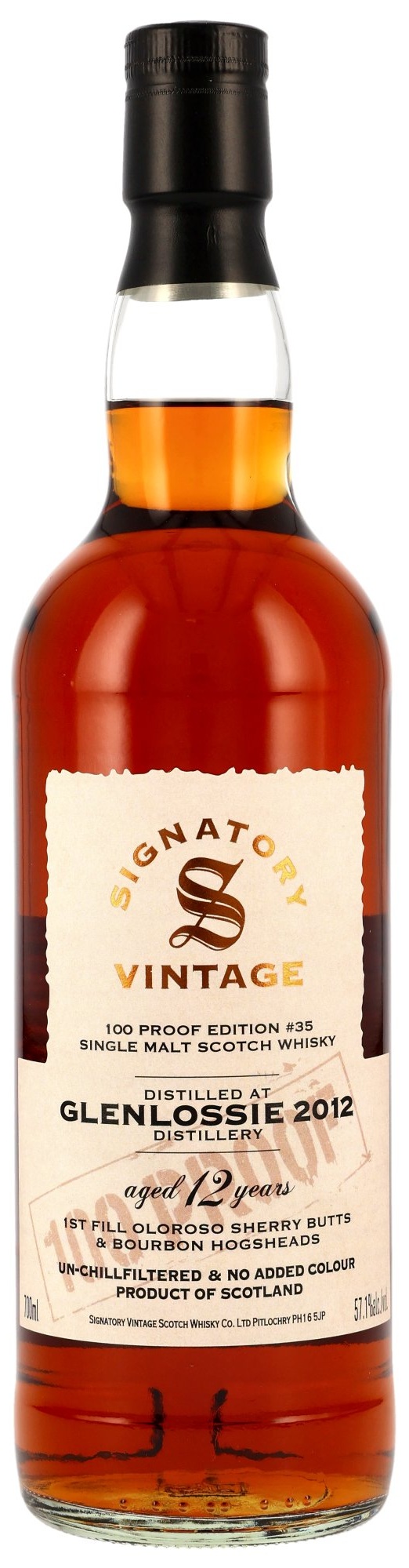 Glenlossie-2012-100-PROOF-35 Glenlossie 2012/2025 Oloroso Cask Signatory Vintage 100 Proof #35 57,1% vol.