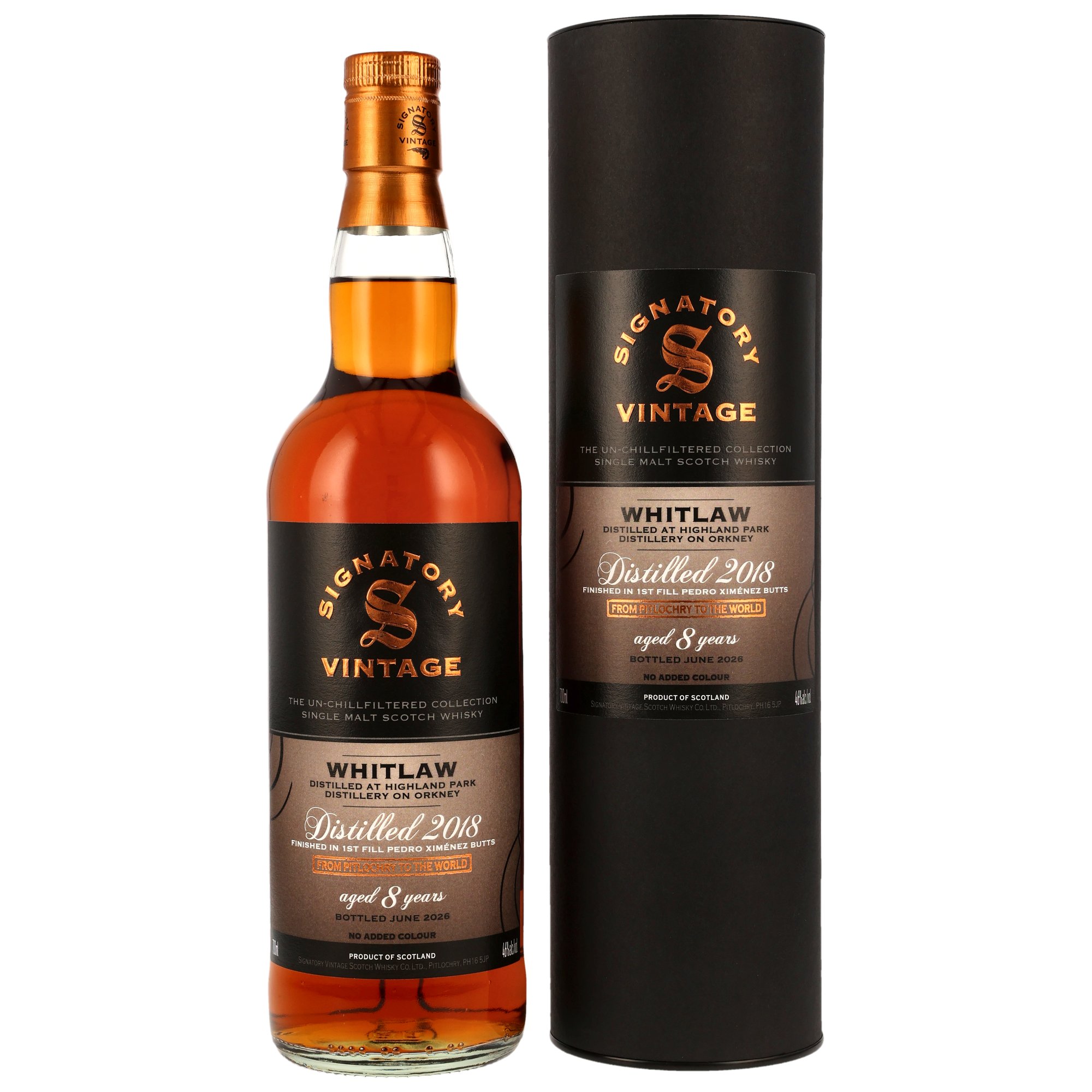 Whitlaw 2018/2026 1st Fill PX Sherry Signatory Vintage Un-Chillfiltered 46% vol.