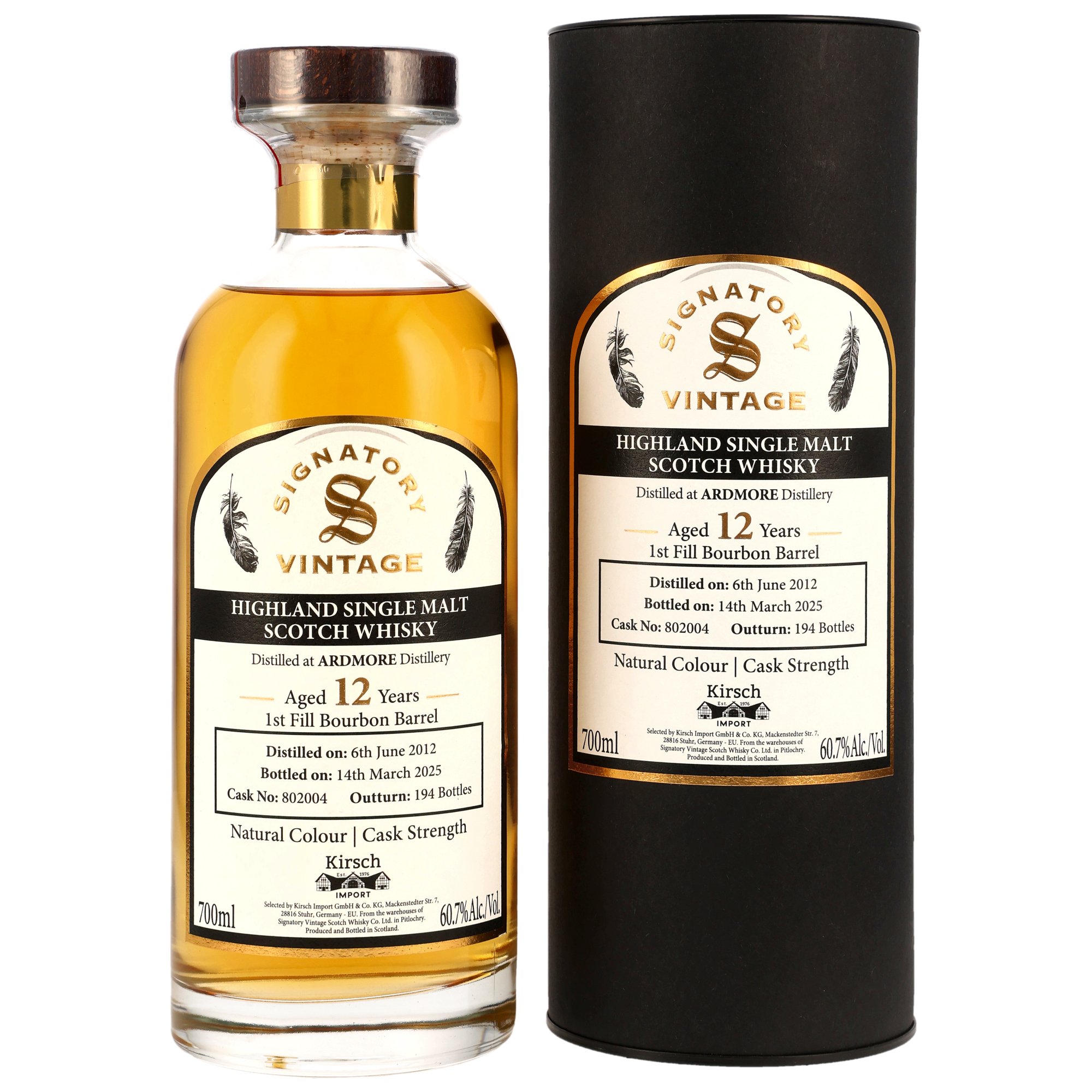 ardmore-sv-802004 Ardmore 2012/2025 1st Fill Bourbon Barrel #802004 Signatory Vintage for germany 60,7% vol.