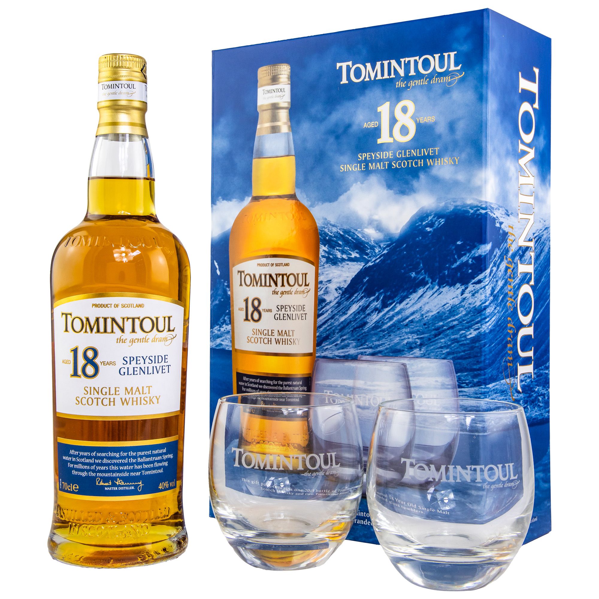 tomtintoul_18_gepa Tomintoul 18 Jahre Geschenkset mit 2 Gläsern