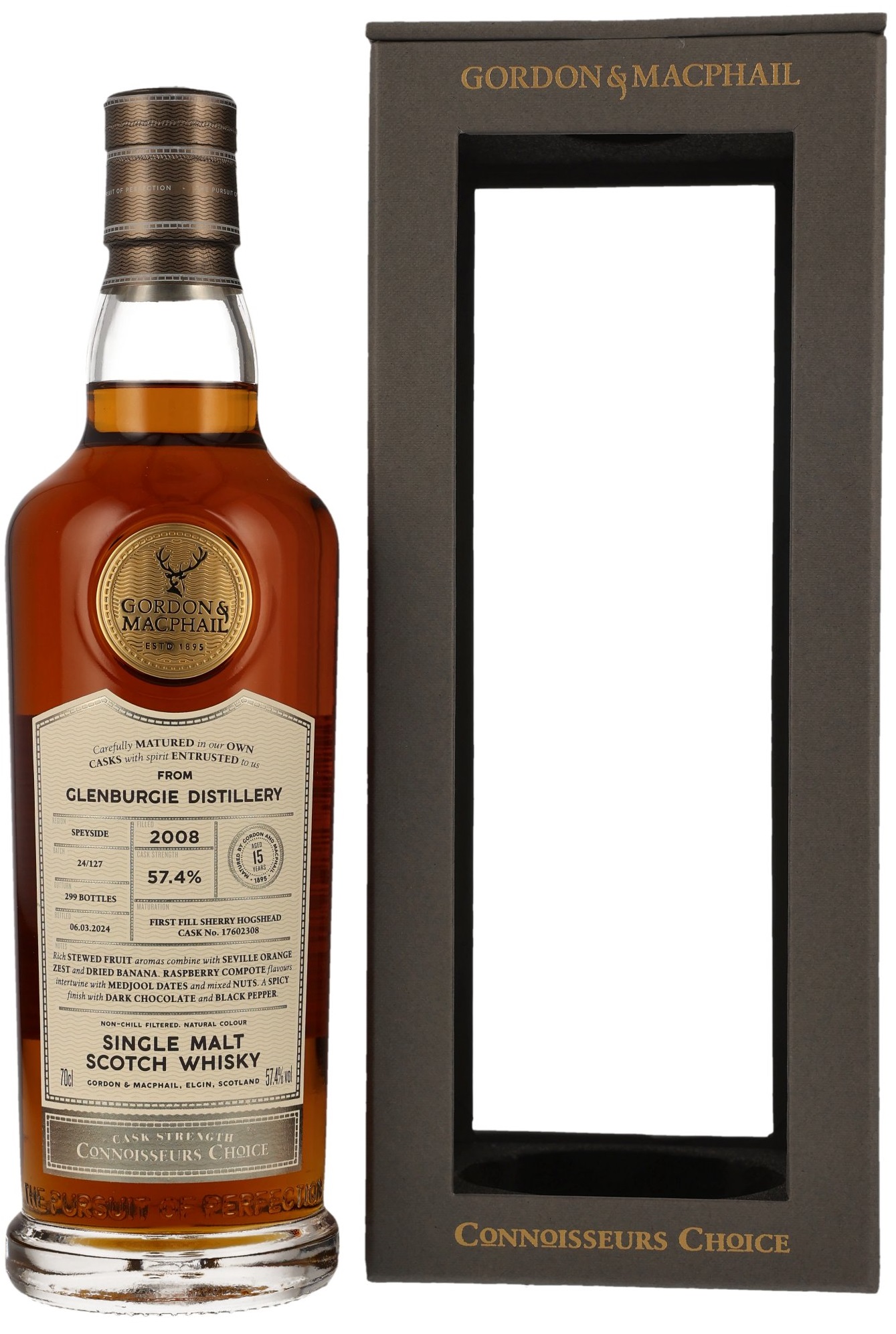 Glenburgie-2008-GM Glenburgie 15 Jahre 2008/2024 Sherry Cask Gordon & MacPhail Cask Strength 57,4% vol.