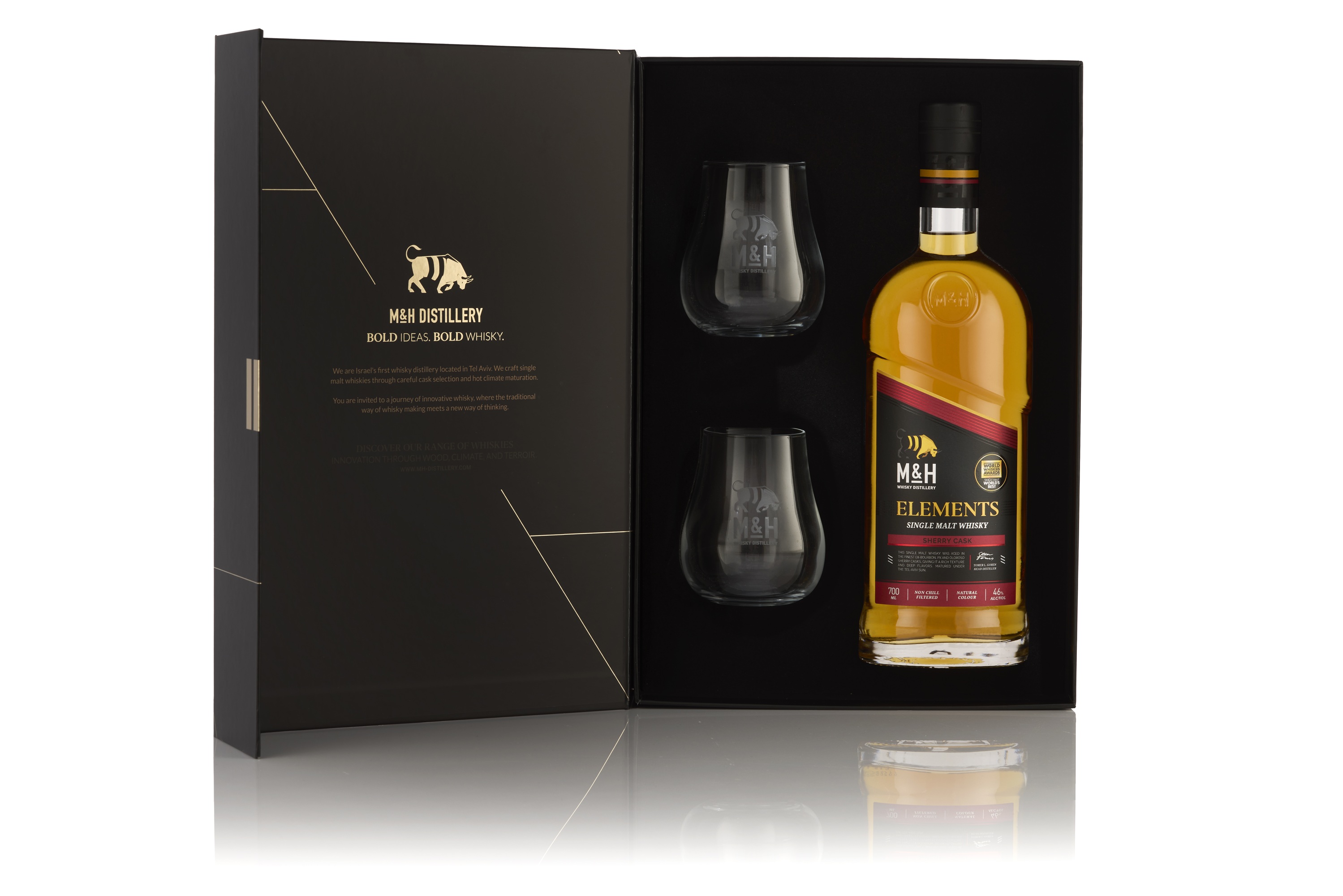 Milk & Honey Elements Sherry Cask Geschenkverpackung mit zwei Gläsern 46% vol.
