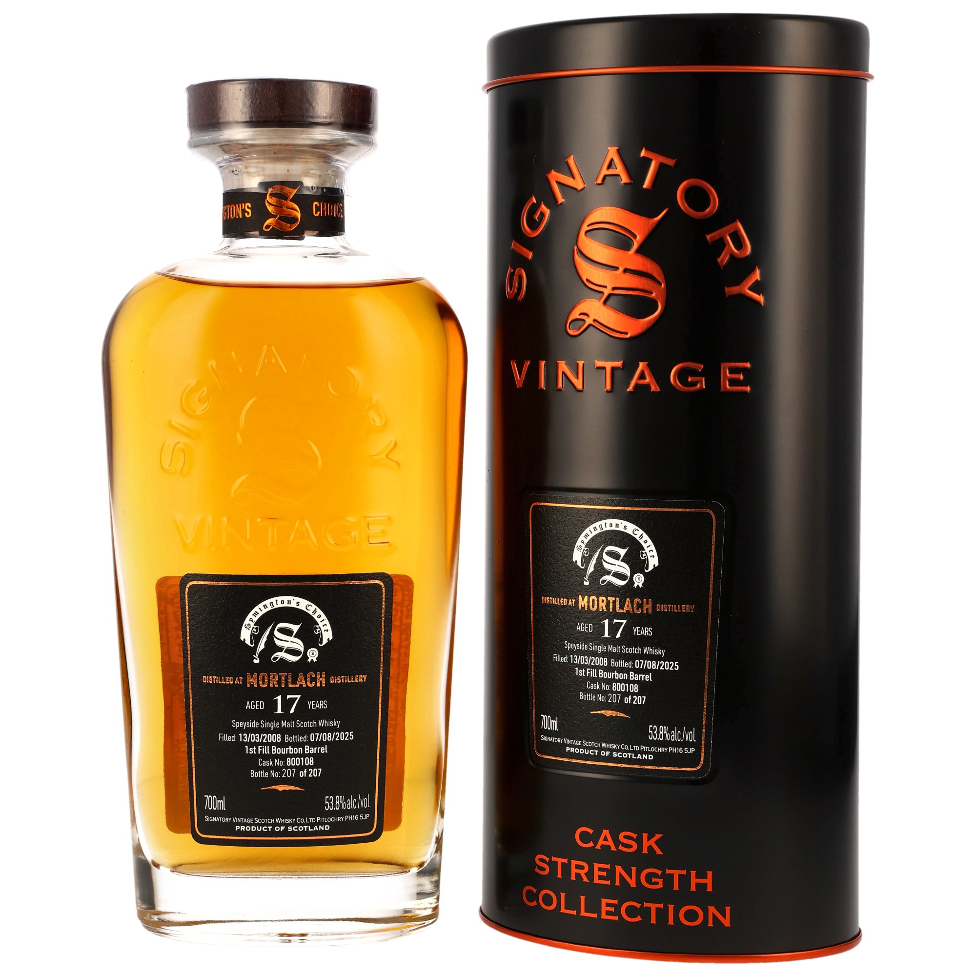 Mortlach 17 Jahre 2008/2025 Symingtons Choice Signatory Cask Strength #800108 53,8% vol.