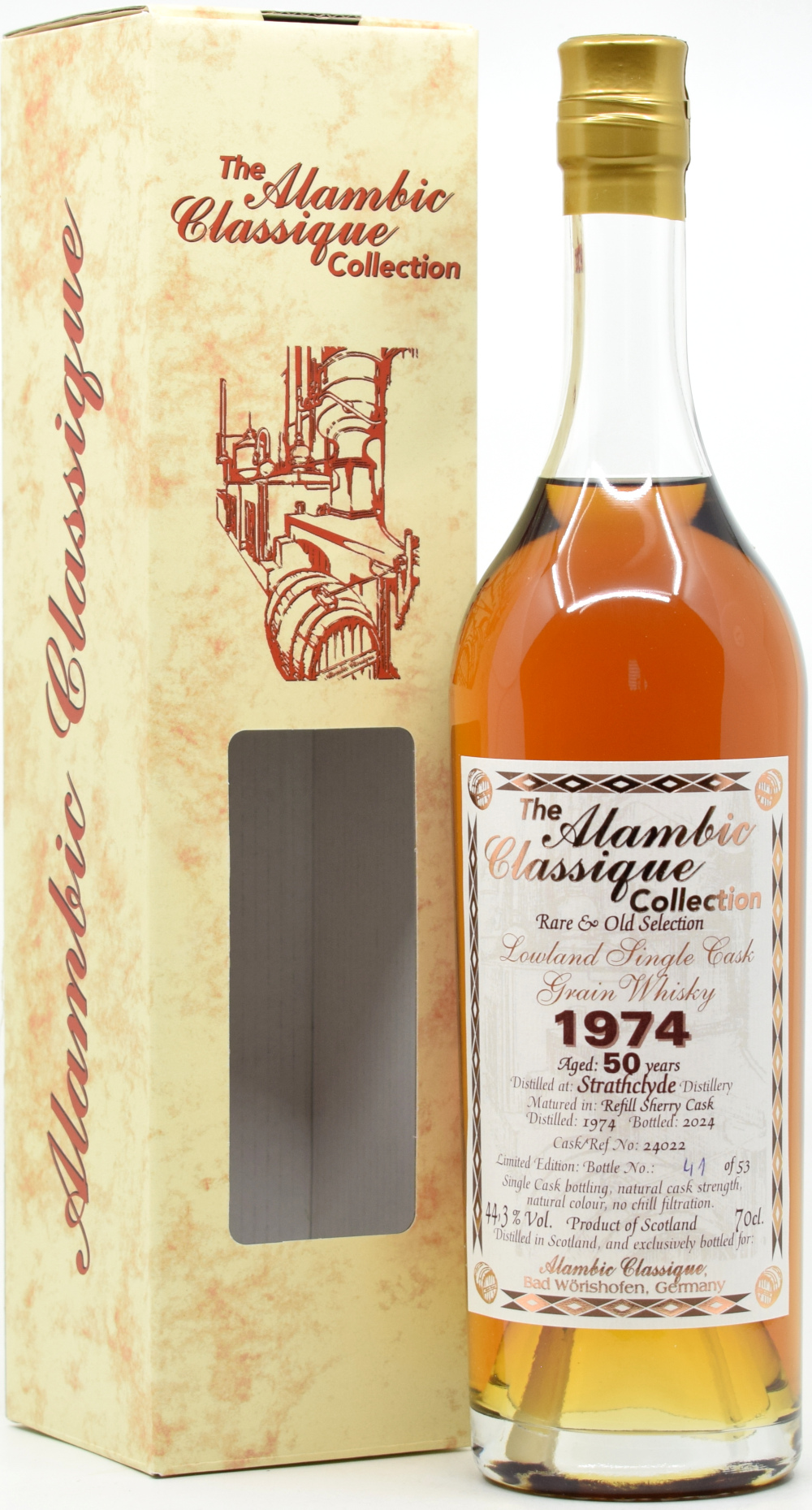 strathclyde_1974_AC Strathclyde 50 Jahre 1974/2024 Sherry Cask Alambic Classique 44,3% vol.