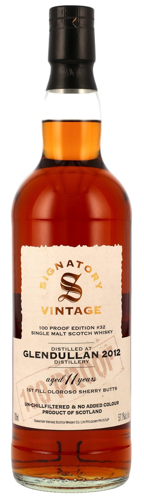Glendullan-2012 Glendullan 2012/2024 1st Fill Oloroso Cask Signatory Vintage 100 Proof #32 57,1% vol.