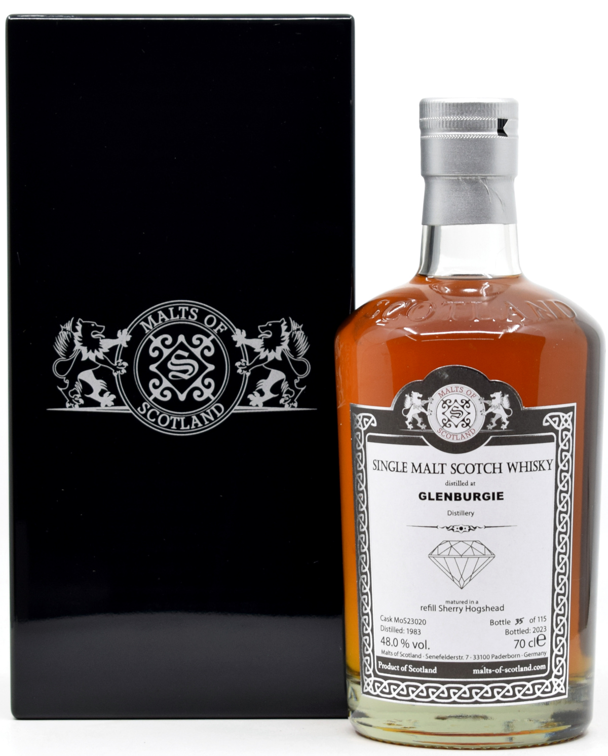 glenburgie_1983_MoS Glenburgie 40 Jahre 1983/2023 Sherry Cask Warehouse Diamonds Malts of Scotland 48% vol.