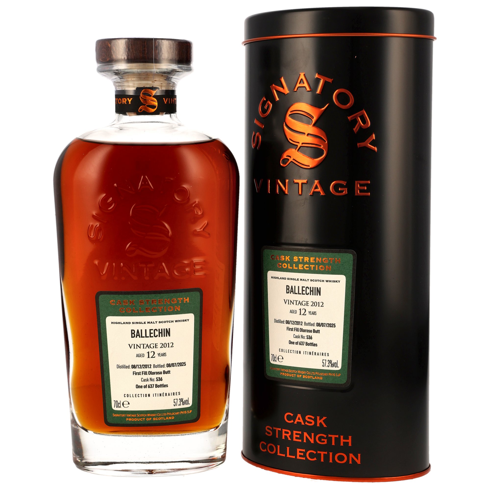 Ballechin 12 Jahre 2012/2025 1st Fill Oloroso Sherry Butt #536 Signatory Cask Strength 57,3% vol.