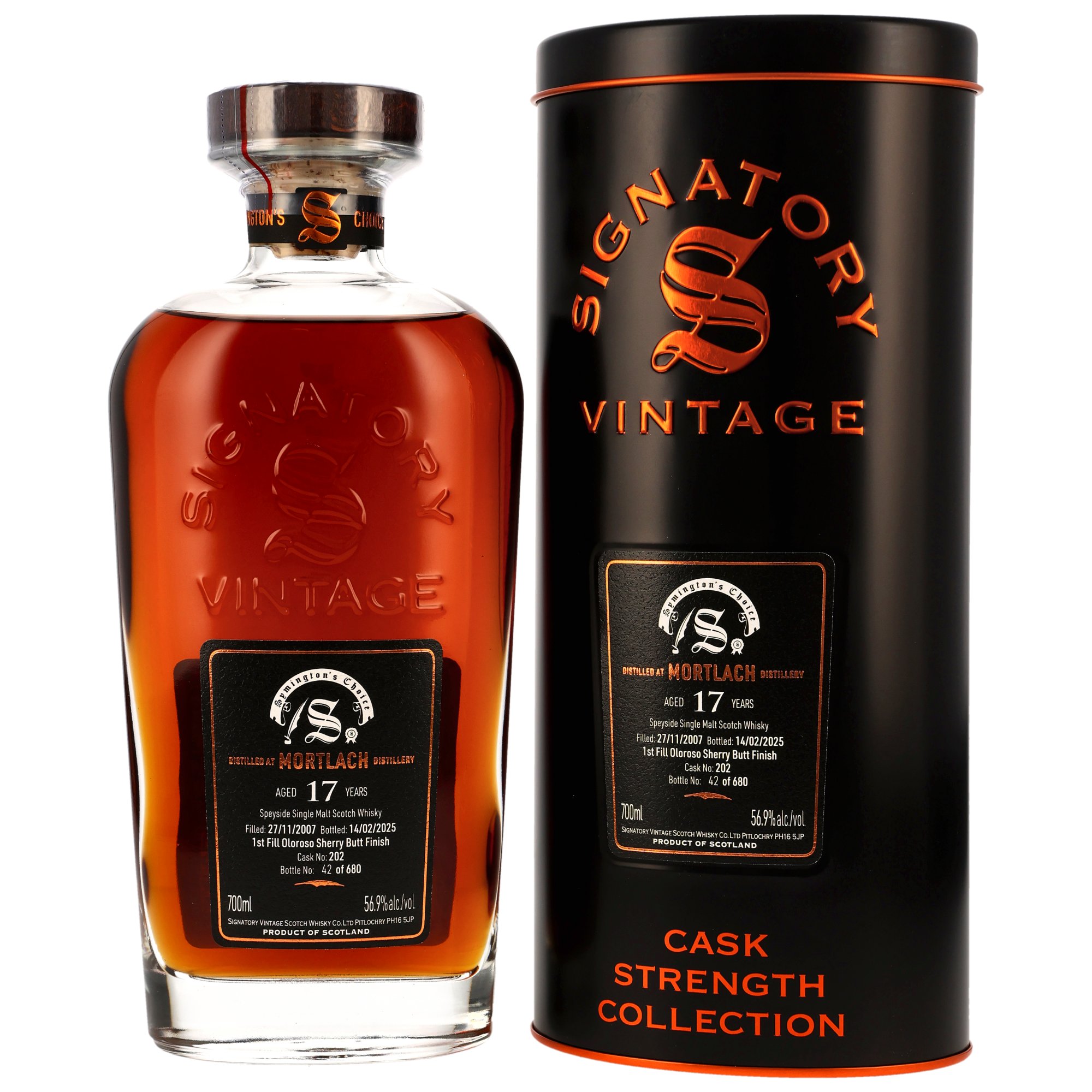 Mortlach 17 Jahre 2007/2025 Sherry Cask Symingtons Choice Signatory Cask Strength #202 56,9% vol.