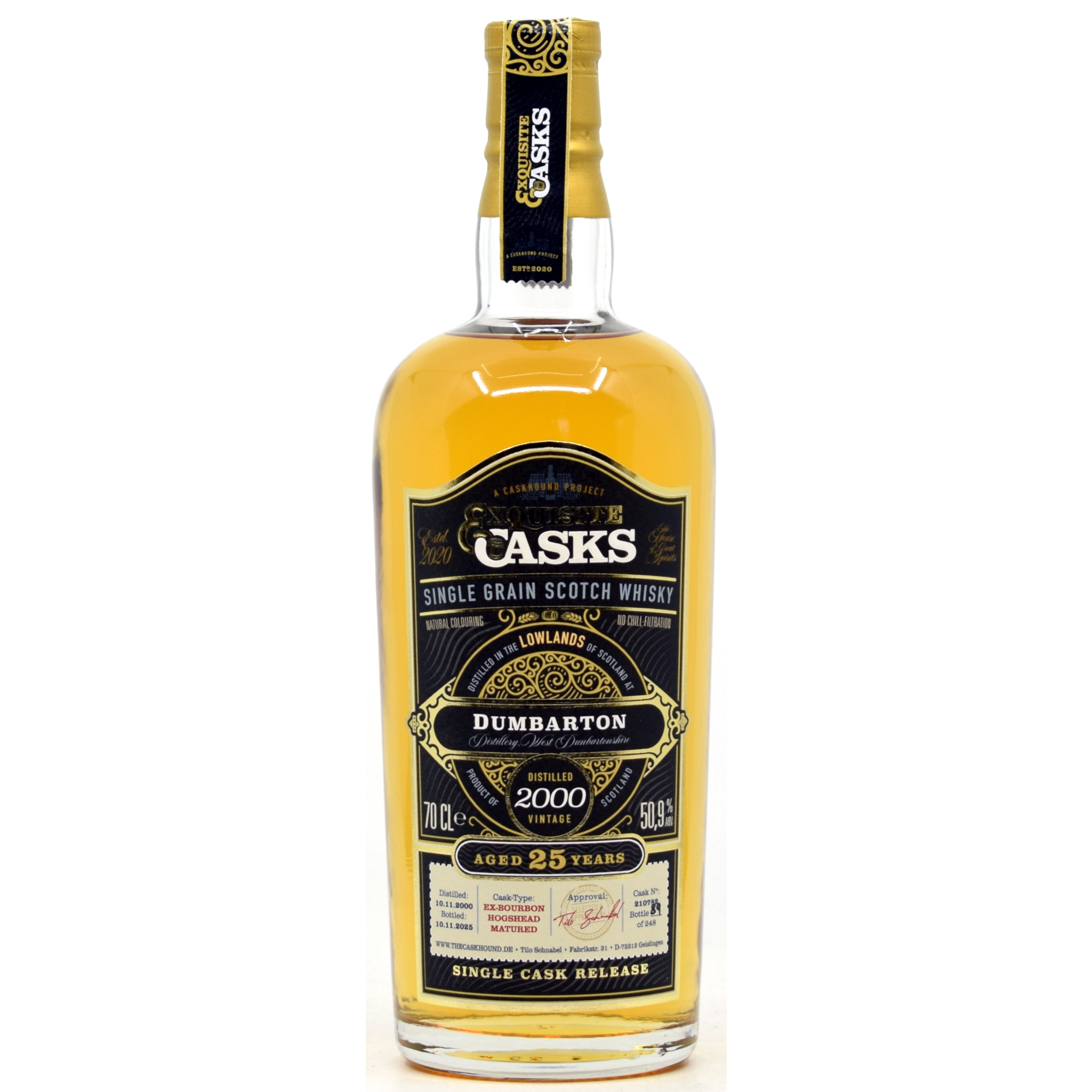Dumbarton 25 Jahre 2000/2025 Bourbon Cask Caskhound Exquisite Casks 50,9% vol. (ohne Box)