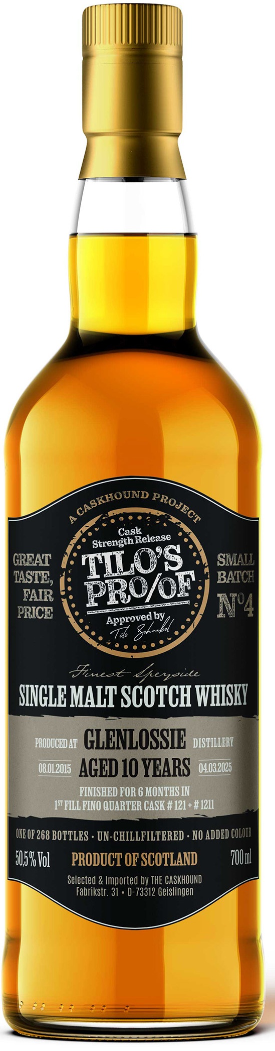 TCH_TilosProof_Glenlossie_WB Glenlossie 2015/2025 1st Fill Fino Sherry The Caskhound Tilo's Proof #4 50,5% vol.