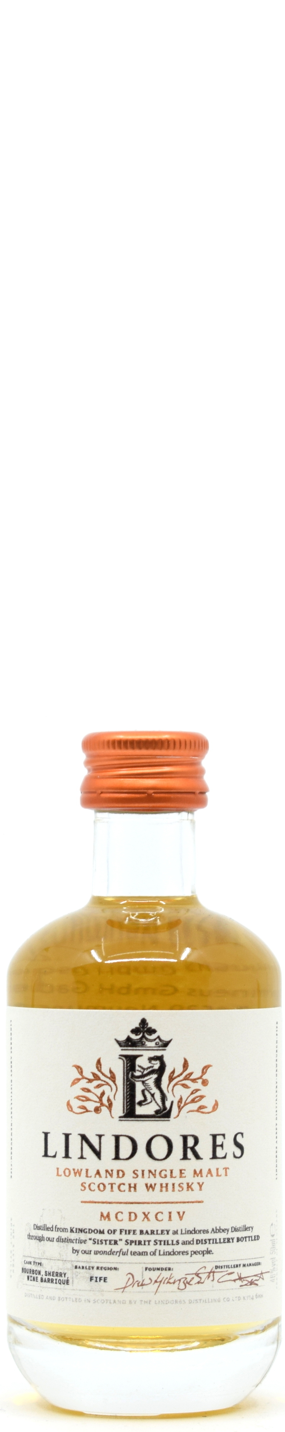 lindores_50 Lindores Abbey Distillery MCDXCIV Single Malt Whisky 46% vol. Miniatur