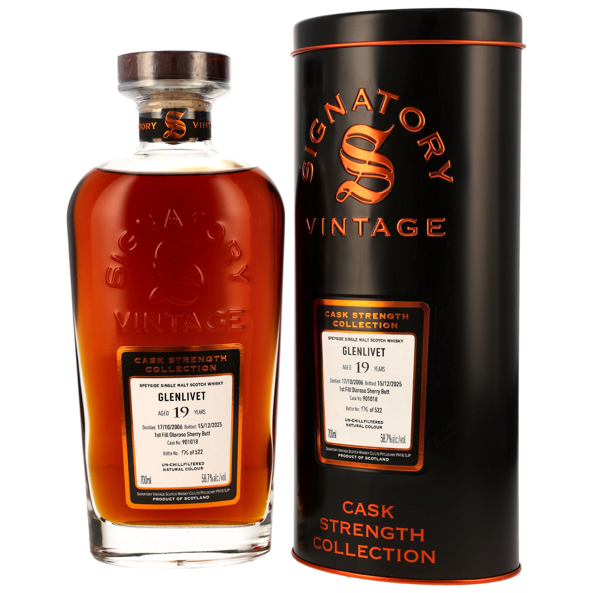 Glenlivet 19 Jahre 2006/2025 1st Fill Sherry Signatory Vintage Cask Strength #901018 58,7% vol.