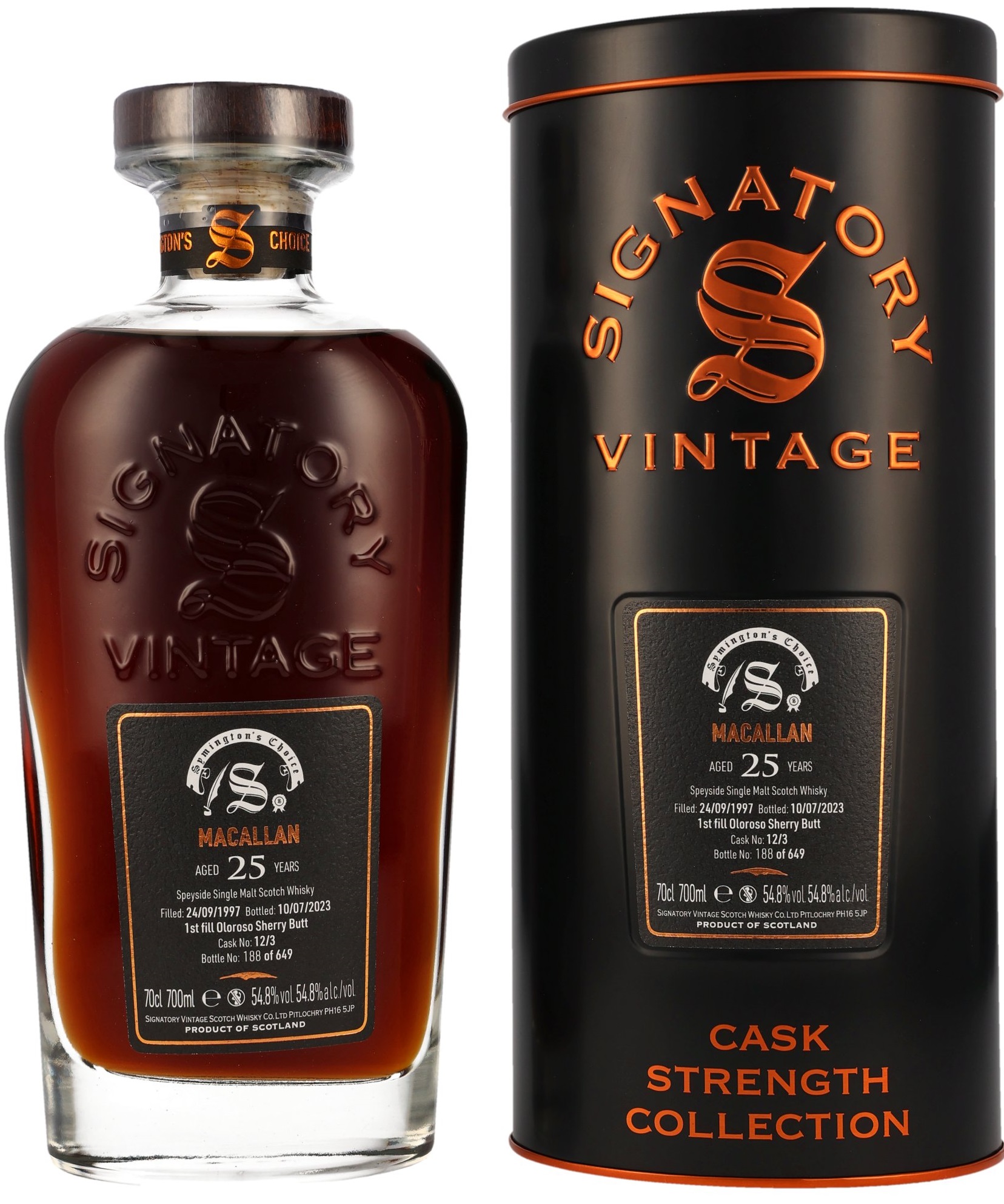 Macallan-1997-12-3 Macallan 25 Jahre 1997/2023 Symingtons Choice Signatory Cask Strength Collection 54,8% vol.