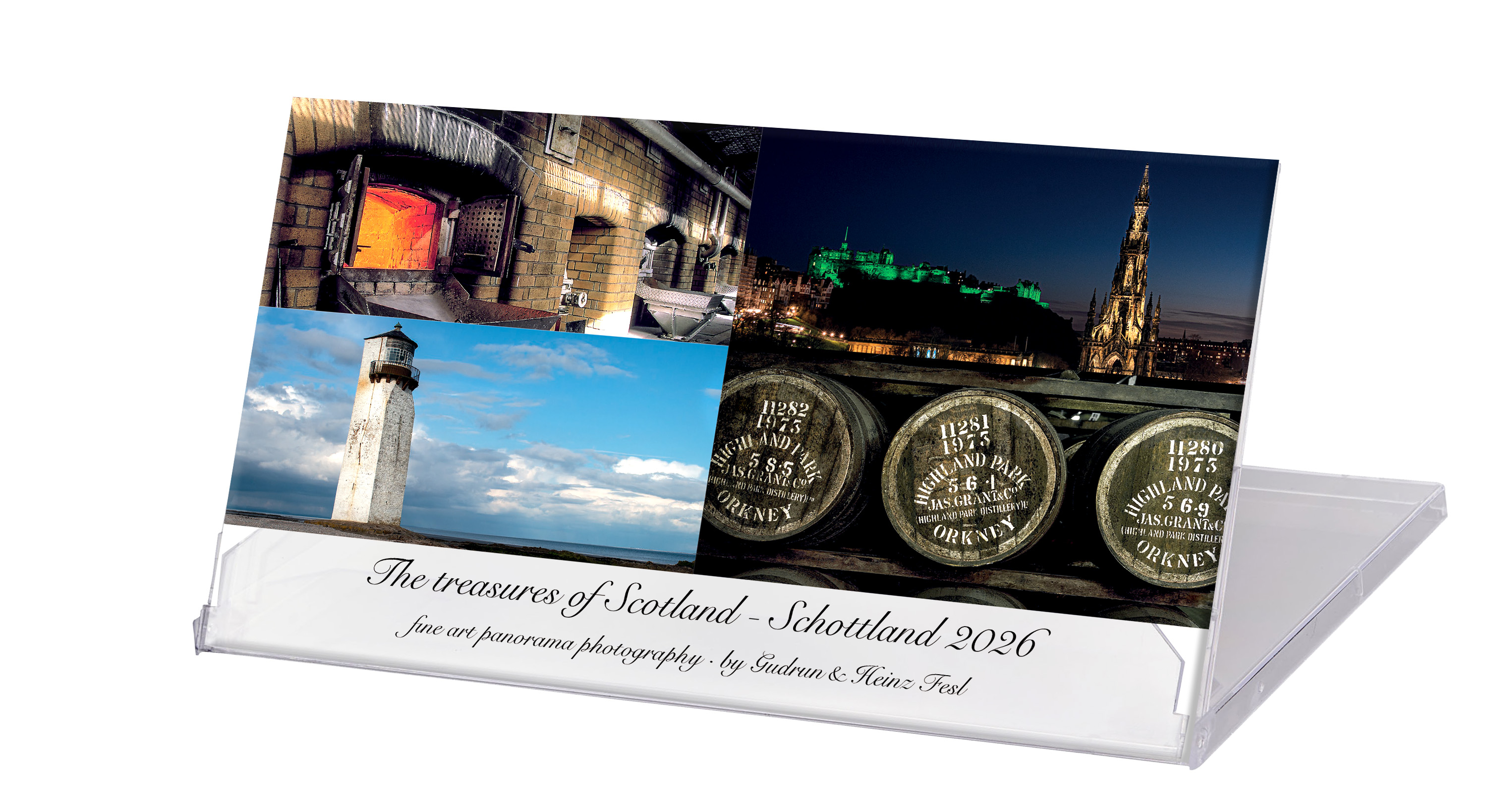 Tischkalender „The treasues of Scotland - 2026" in CD-Box