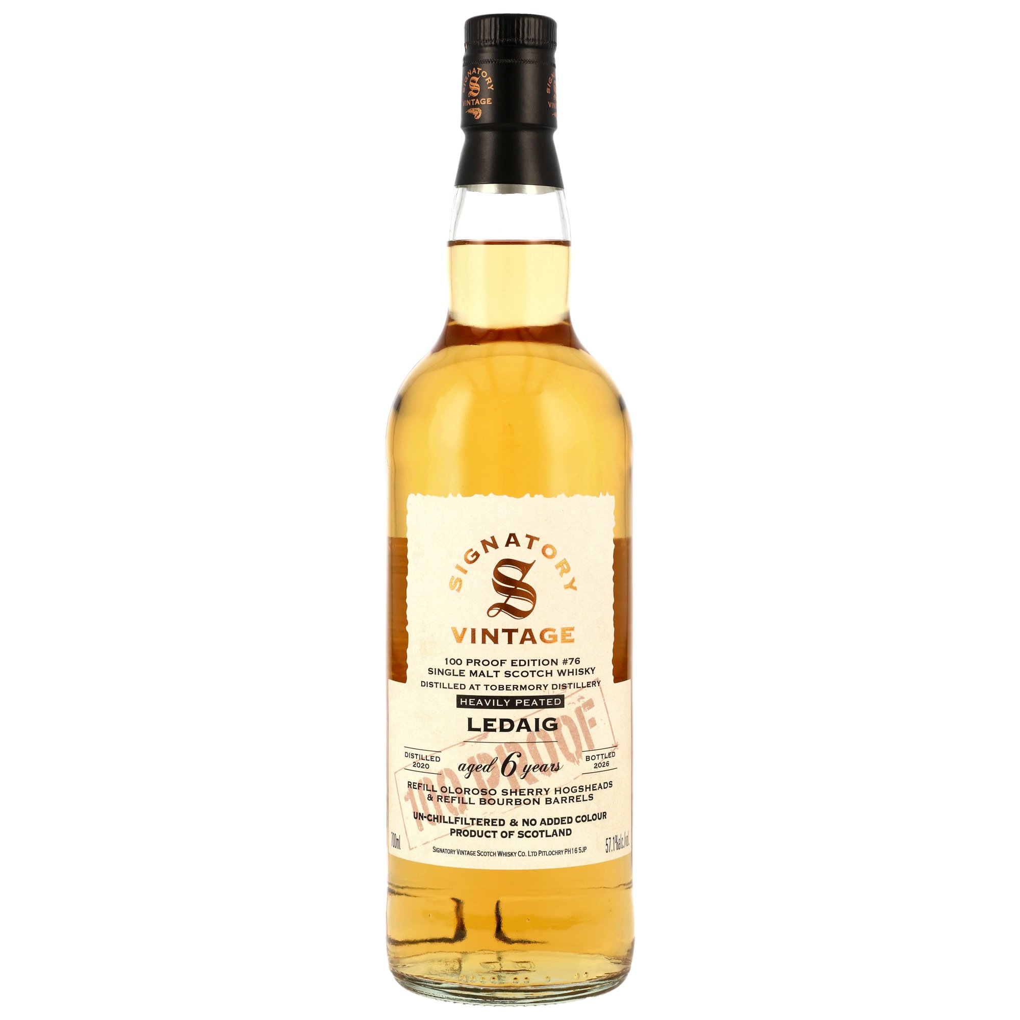 Ledaig 2020/2026 Oloroso & Bourbon Casks Signatory Vintage 100 Proof #76 57,1% vol.