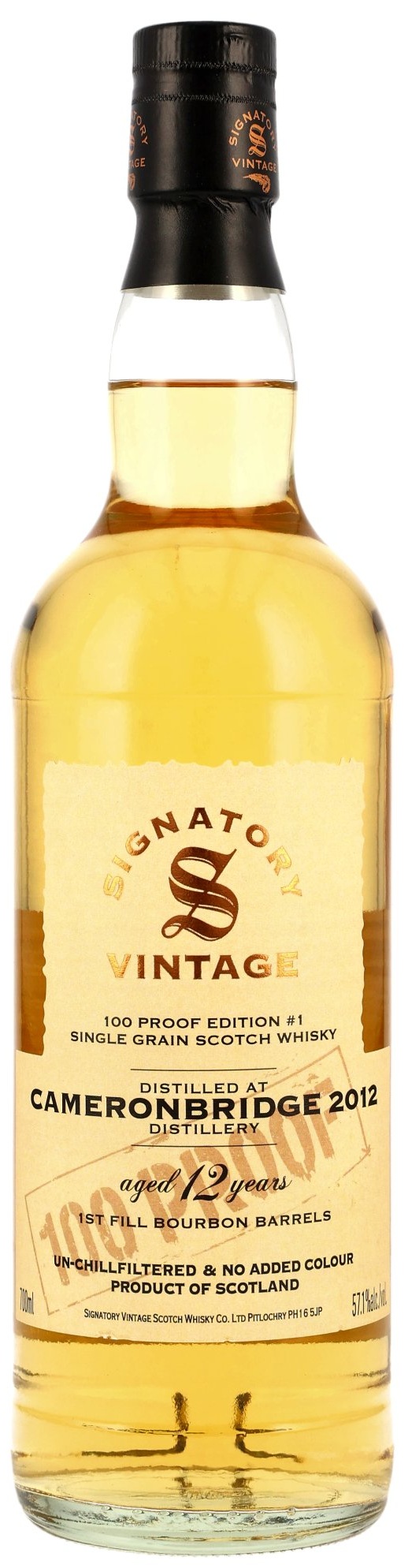 Cameronbridge-2012-proof Cameronbridge 2012/2025 1st Fill Bourbon Signatory Single Grain 100 Proof #1 57,1% vol.