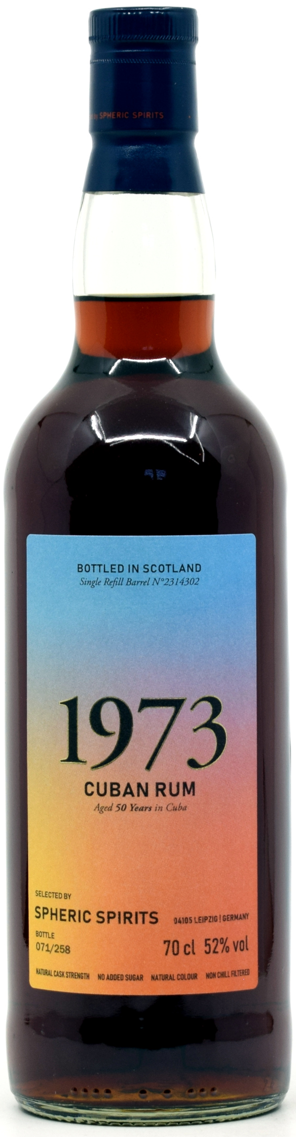 cuban_1973_SpSp Cuban Rum 50 Jahre 1973/2024 Spheric Spirits 52% vol.
