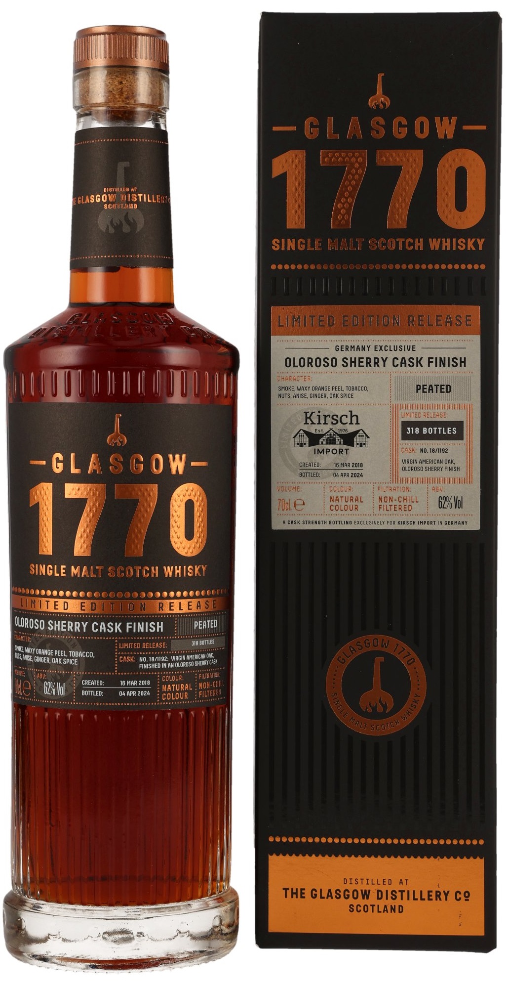 Glasgow-oloroso Glasgow Distillery 1770 2018/2024 Oloroso Single Cask #18/1192 62% vol.