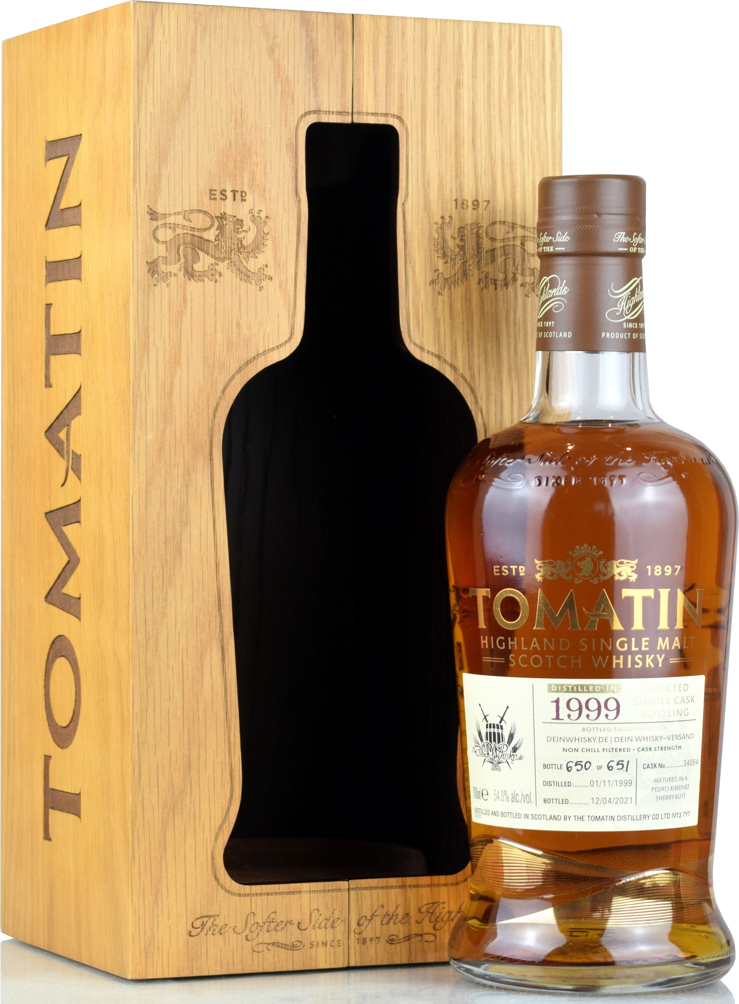 Tomatin 21 Jahre 1999/2021 PX Sherry Single Cask #34094 for deinwhisky.de 54,8% vol.