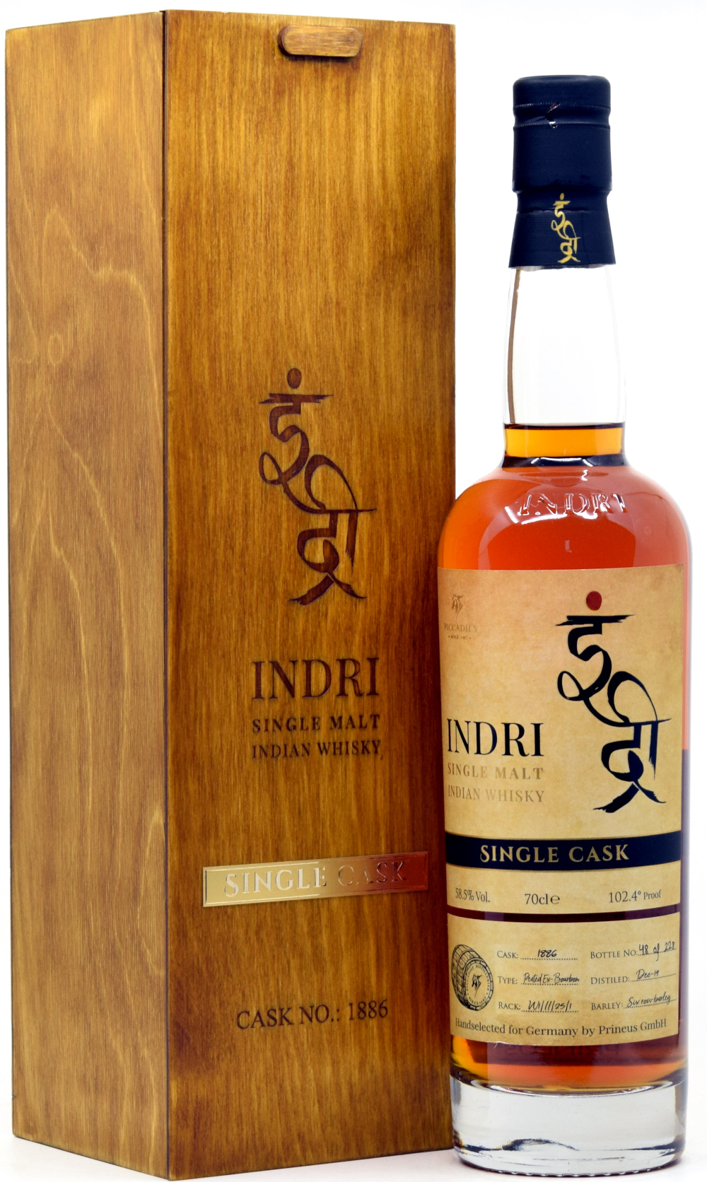 indri_1886 Indri 4 Jahre Peated Bourbon Single Cask #1886 58,5% vol.