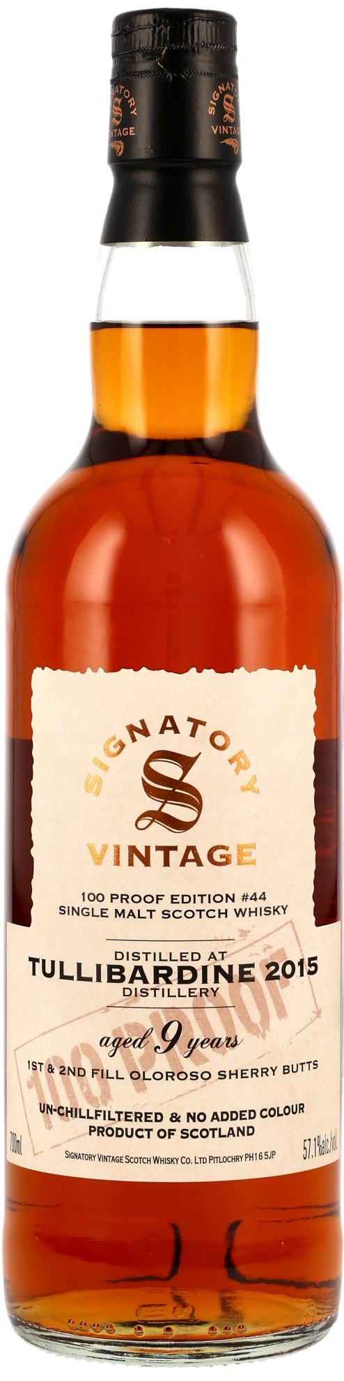 Tullibardine-2015-44 Tullibardine 2015/2025 Oloroso Sherry Signatory Vintage 100 Proof #44 57,1% vol