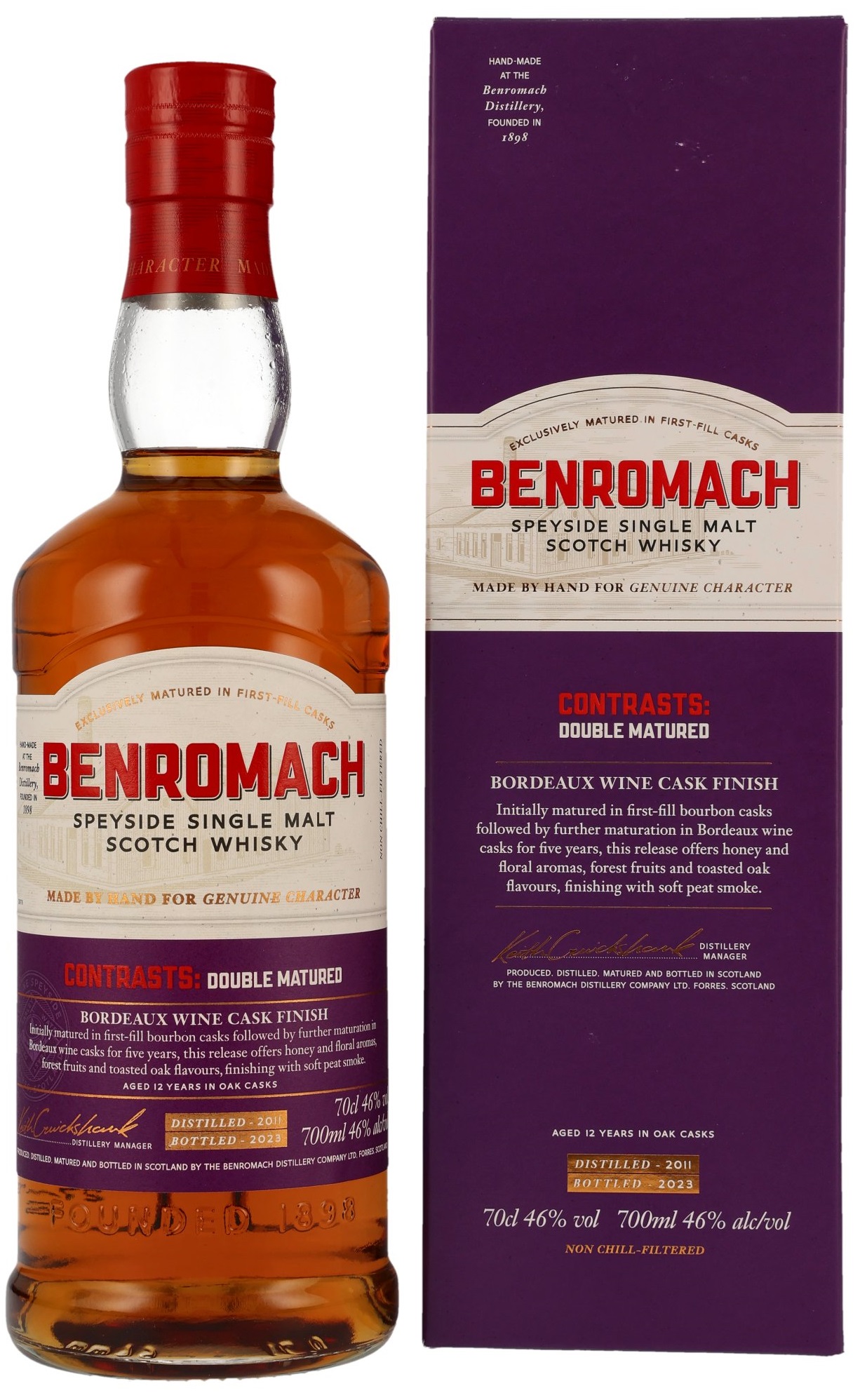 Benromach-2011-bordeaux Benromach 12 Jahre 2011/2023 Contrasts:Double Matured Bordeaux Cask 46% vol.
