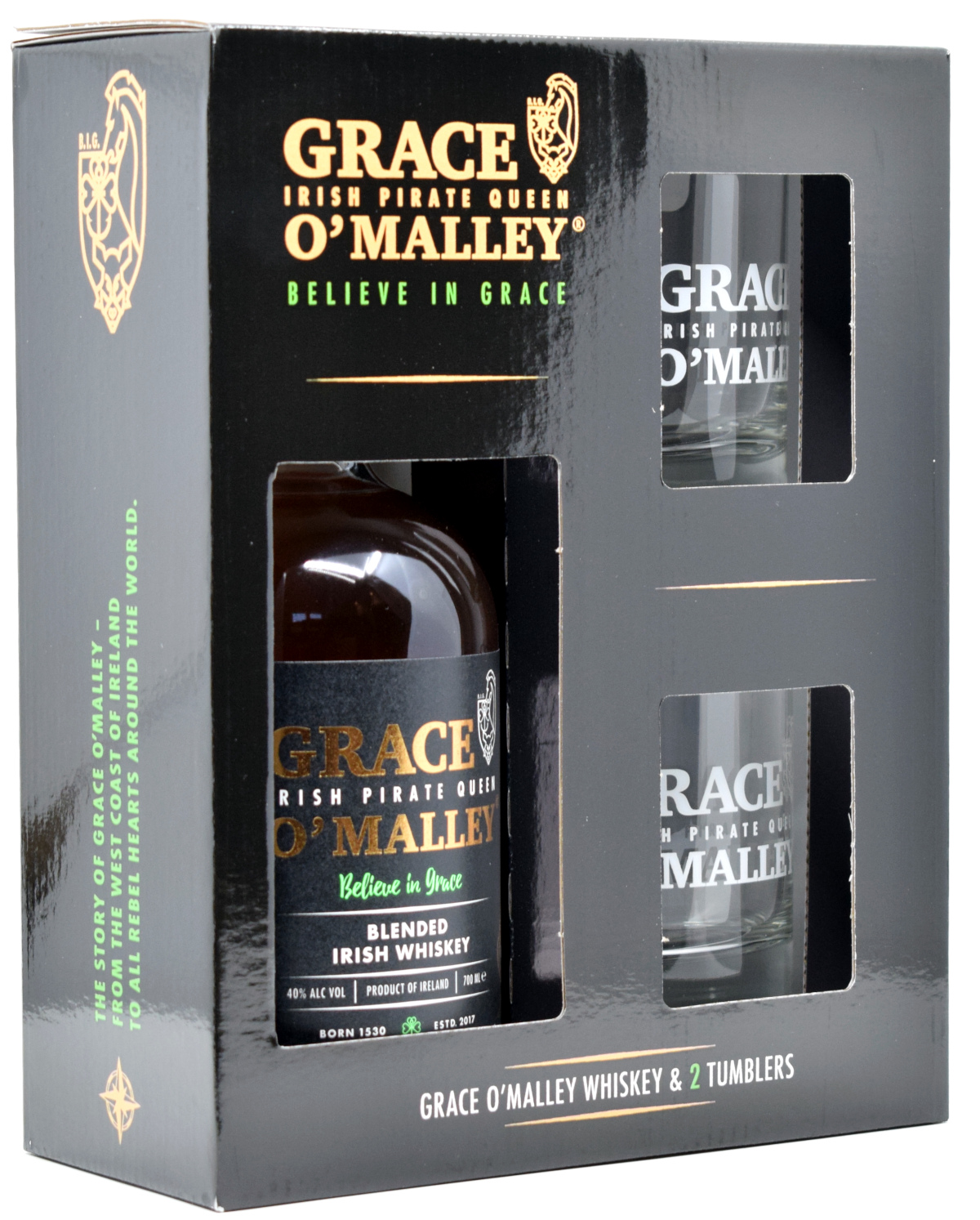graceomalley_gepa Grace O’Malley Blended Whiskey Geschenkset mit 2 Tumblern