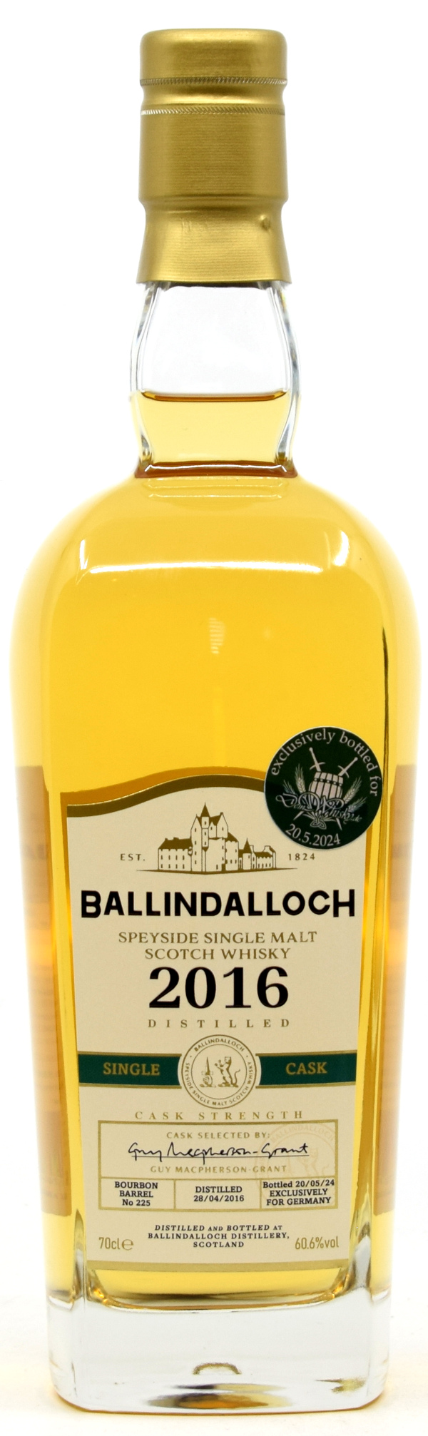 Ballindalloch 2016/2024 1st Fill Bourbon Single Cask #225 for deinwhisky.de 60,6% vol.