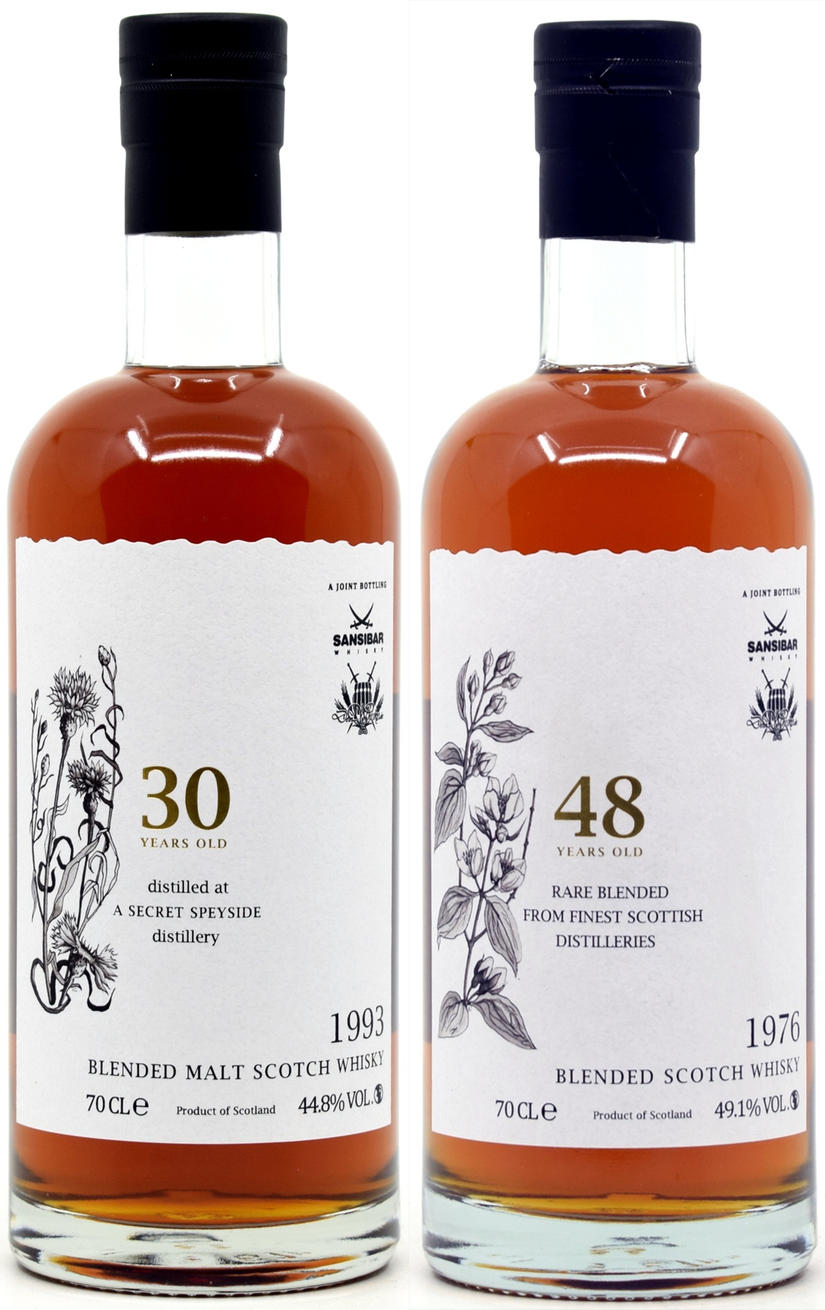 combined_whisky_bottles White Label Set - Highland Blended 1976/2024 49,1% vol. & Speyside Malt 1993/2023 44,8% vol.
