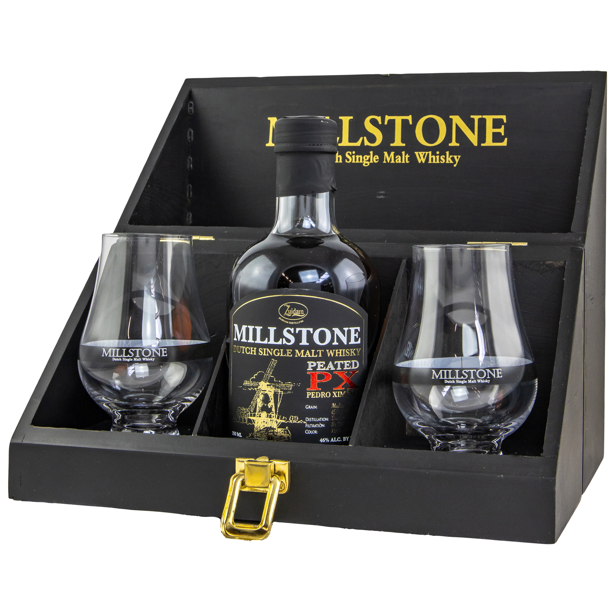 Millstone-Peated-PX-Set Millstone 6 Jahre Peated PX Cask Geschenkset mit 2 Glencairn