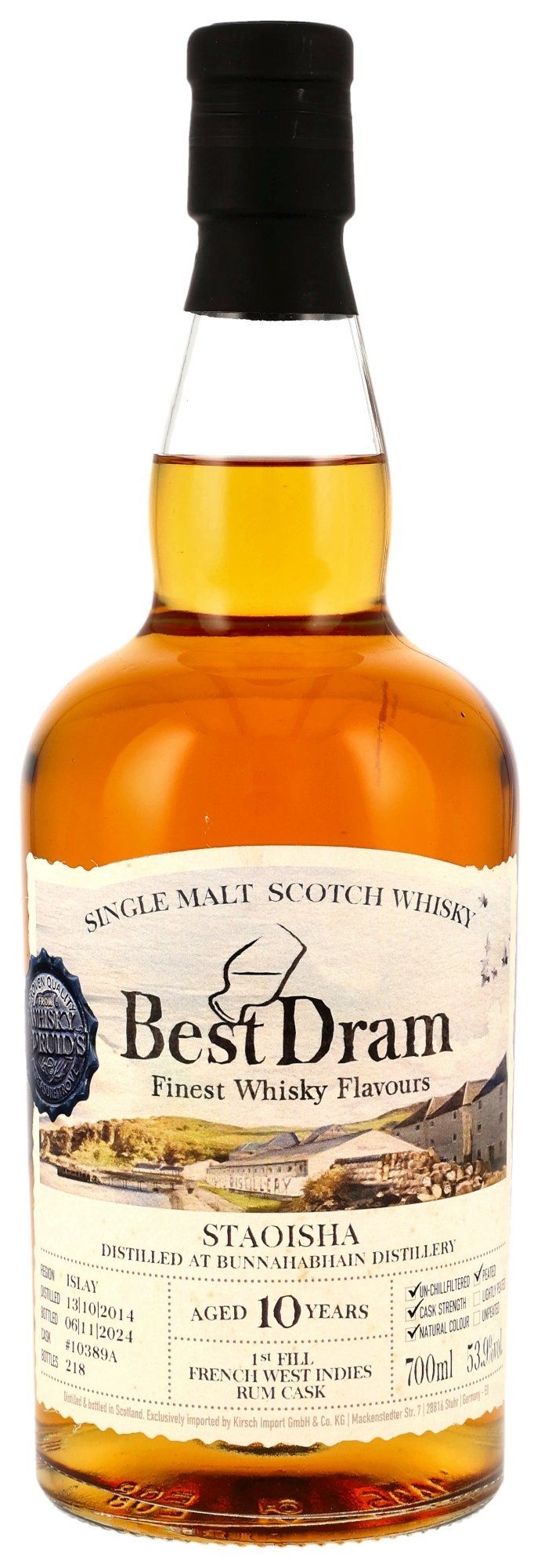 Bunnahabhain Staoisha 2014/2024 1st Fill French West Indies Rum Best Dram 53,9% vol.