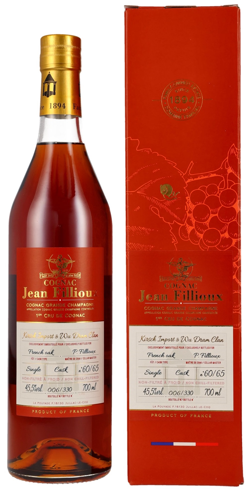 Jean-Fillioux-Lot-60-wdc Jean Fillioux Lot 60/65 Grande Champagne Single Estate Single Cask for WDC & Kirsch 45,5% vol.