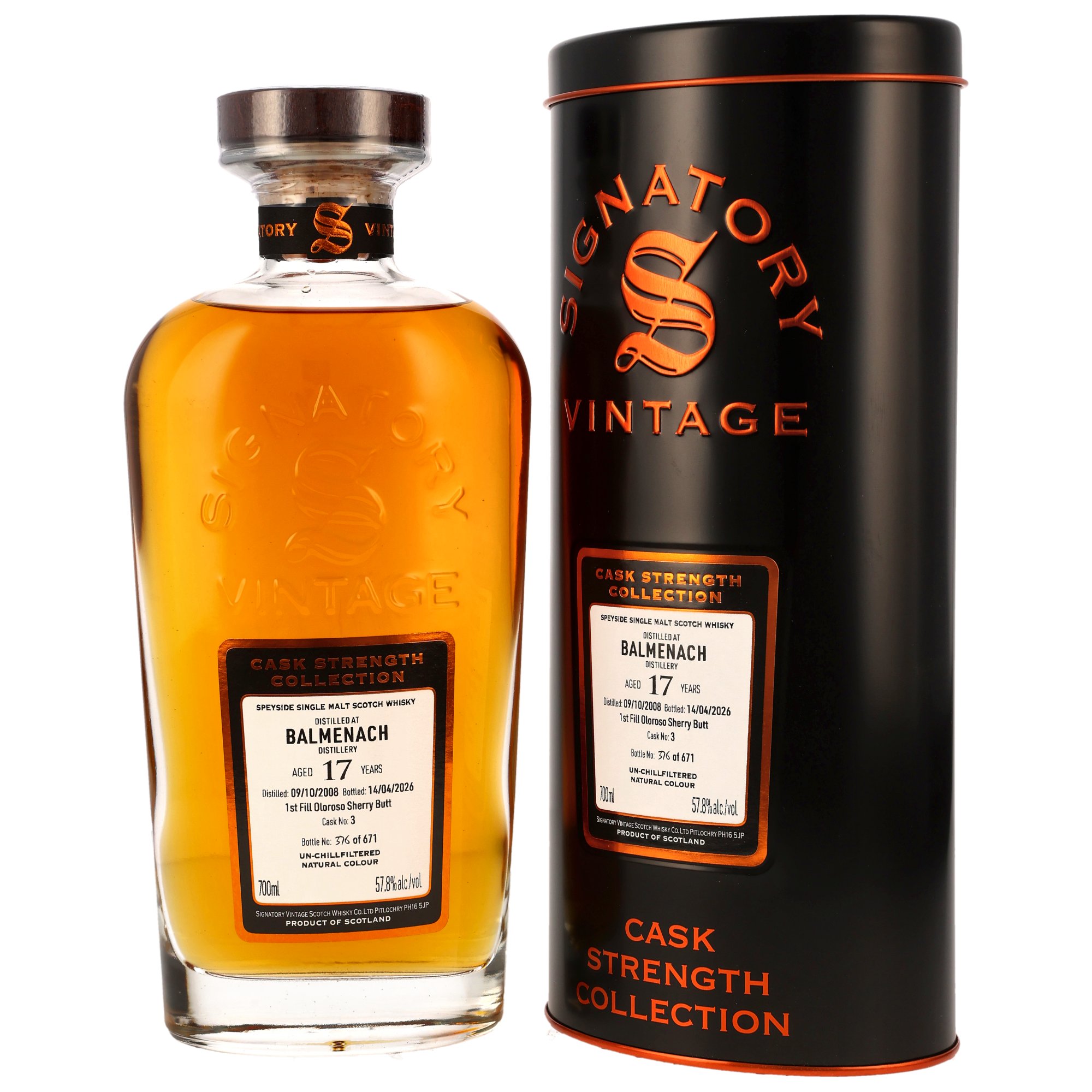 Balmenach 17 Jahre 2008/2026 1st Fill Oloroso Sherry Signatory Cask Strength #3 57,8% vol.