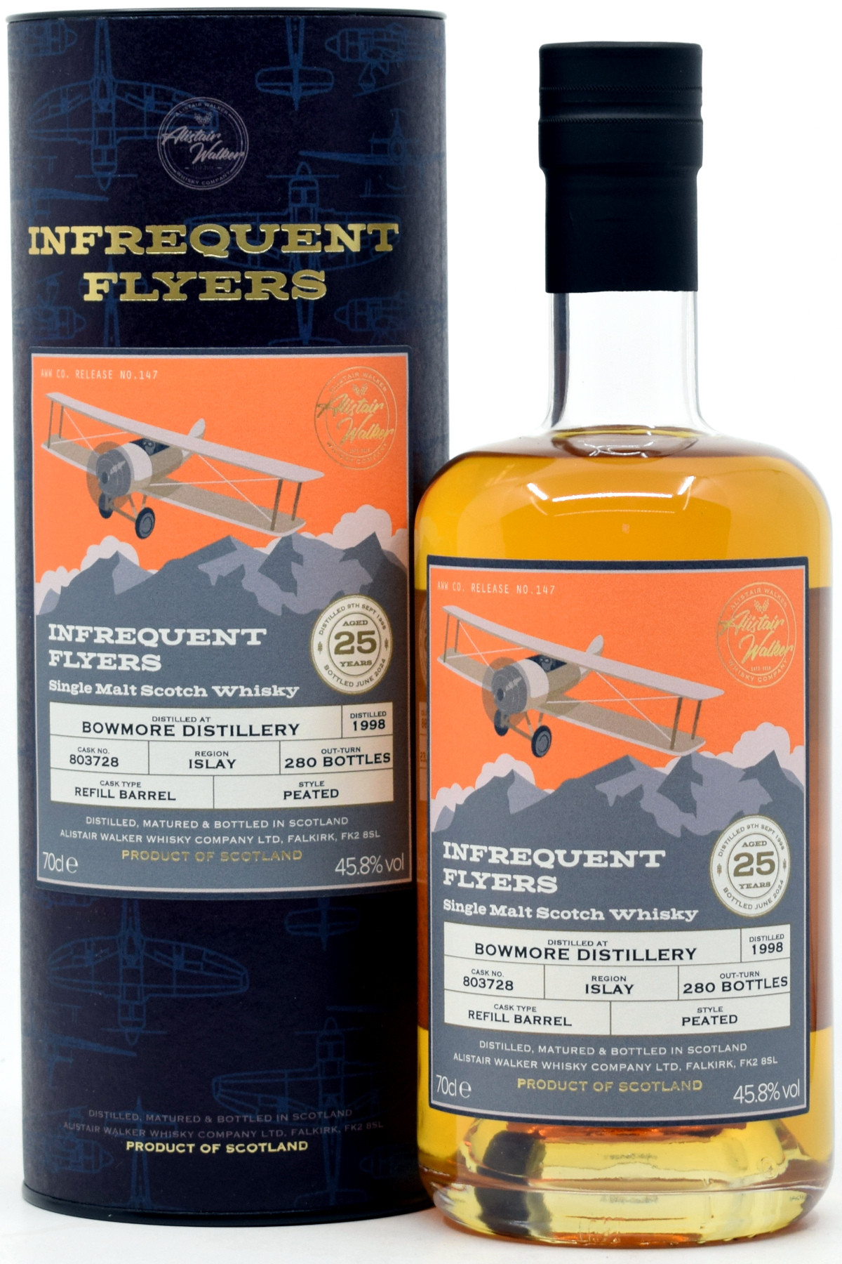 bowmore_25_awwc Bowmore 25 Jahre 1998/2024 Alistair Walker Infrequent Flyers 45,8% vol.