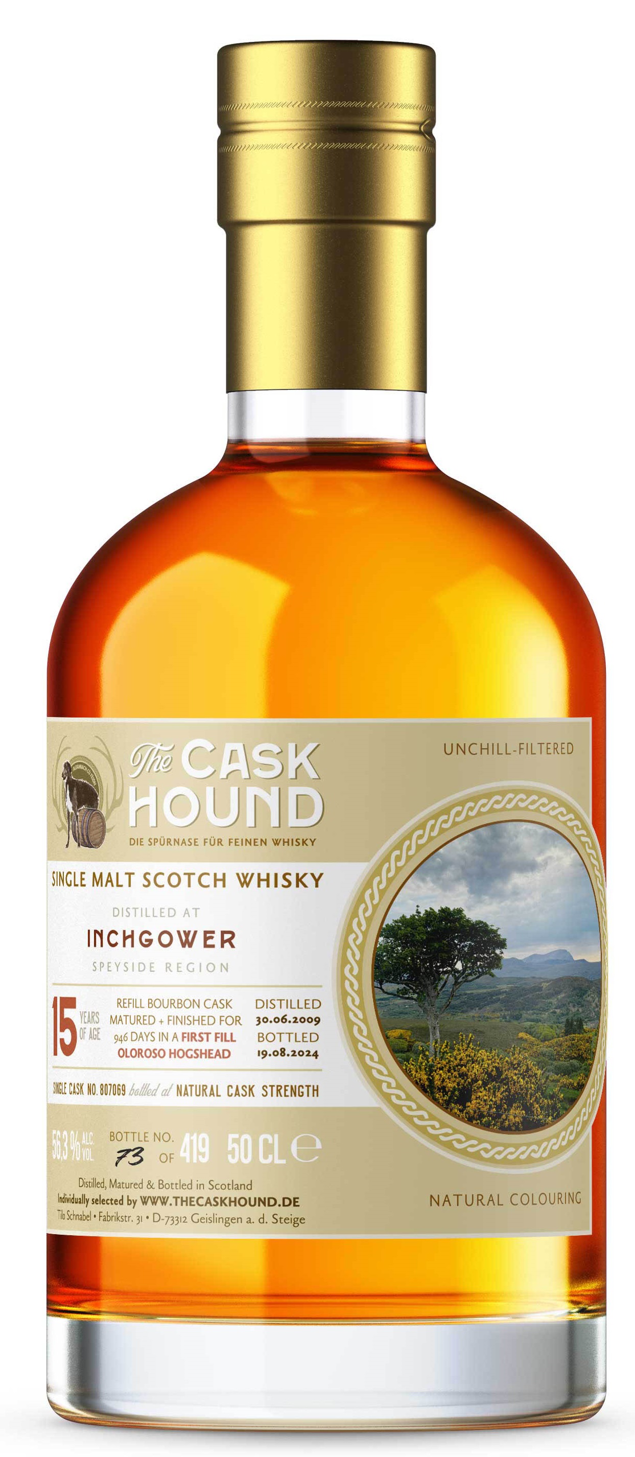 TCH_Bottling-06-2024_Inchgower-OS Inchgower 15 Jahre 2009/2024 1st Fill Oloroso Sherry The Caskhound 56,3% vol. 0,5 l